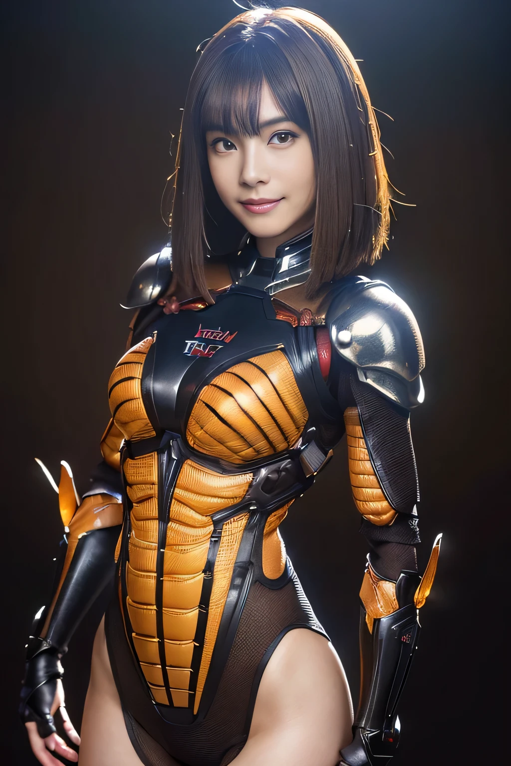 (High resolution,masterpiece,highest quality,Very detailed CG, anime, official art:1.4), realistic, photograph, amazing detail, all complicated, luster and luster,great many layers, 8k wallpaper, 3D, sketch, cute, figure,( alone:1.4), perfect female proportions,villain's daughter, (Fusion of dark brown cockroach and lady:1.4), (brown cockroach form lady:1.2), (brown cockroach woman:1.2), (Fusion:1.2), (alone:1.4), (evil smile:1.2), muscular, abs, (Cockroach brown exoskeleton bio insect suit:1.4), (Cockroach brown exoskeleton bio insect armor:1.2), (brown transparent cockroach feathers:1.4), (brown cockroach antenna:1.3),