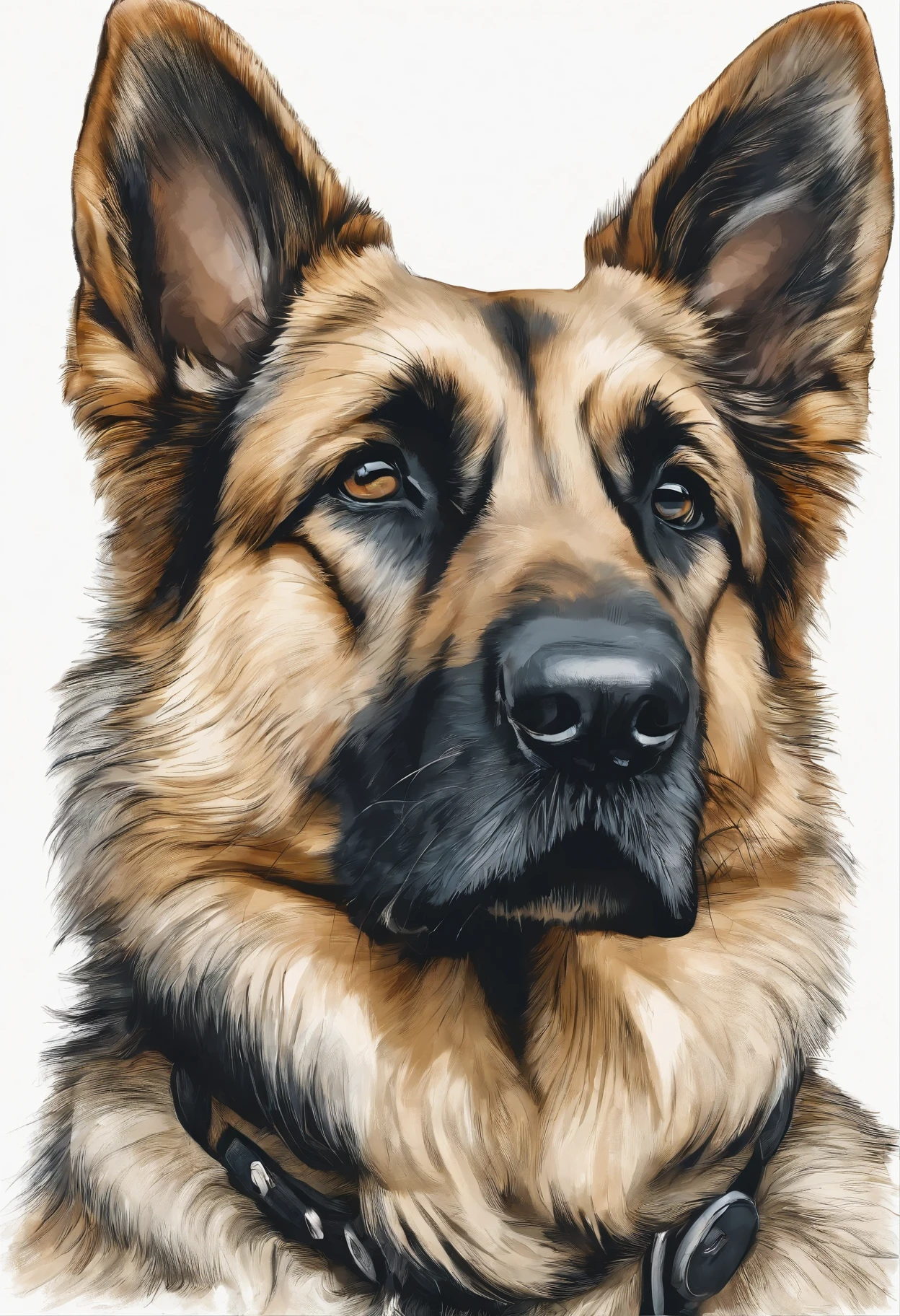 Playful German Shepherd puppy vector t-shirt print, estilo de adesivo detalhado, realistic color design sketch style, fundo branco