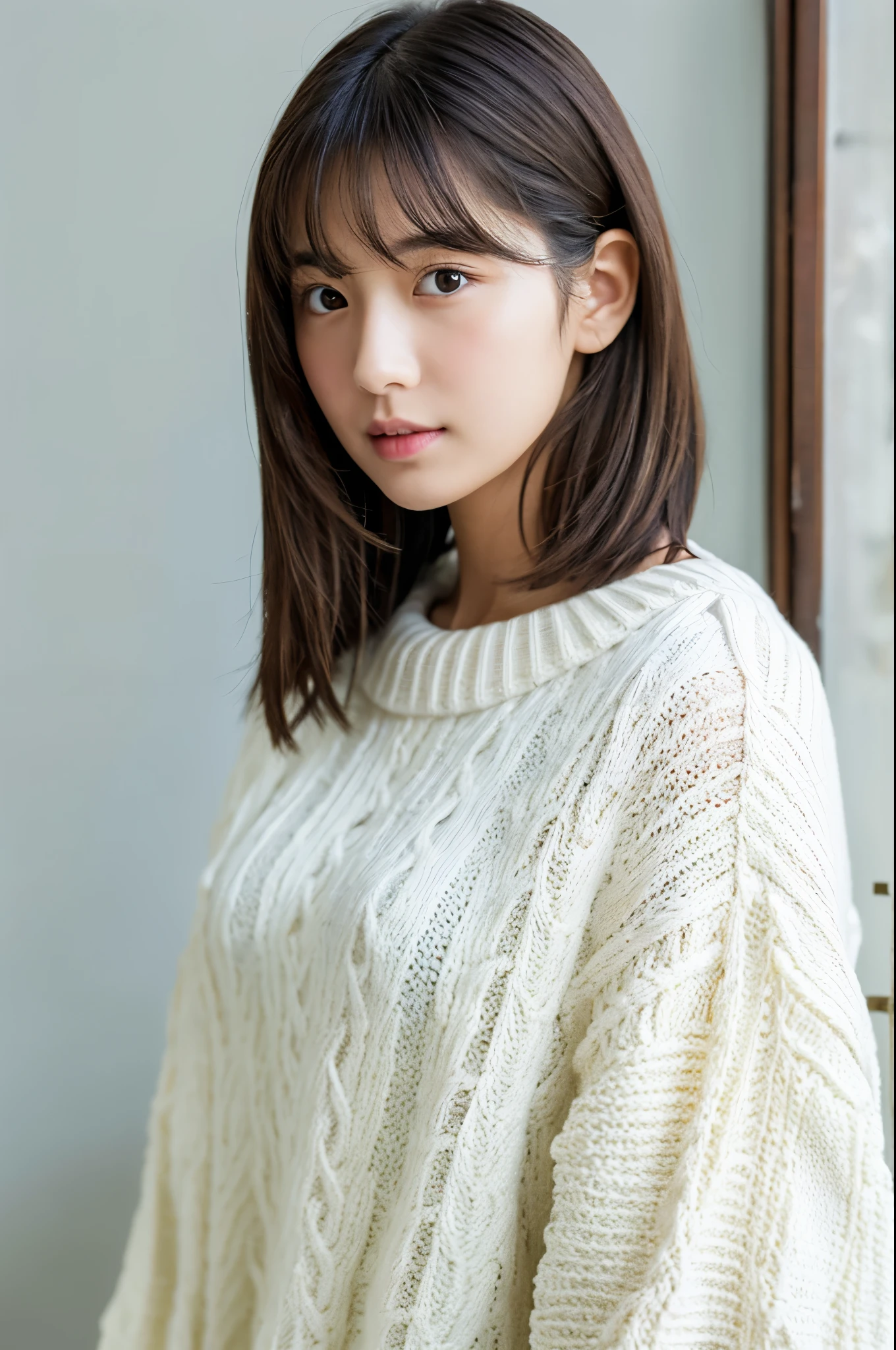 1 girl,medium hair white knit