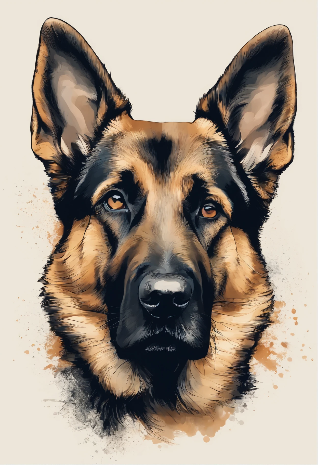 Playful German Shepherd puppy vector t-shirt print, estilo de adesivo detalhado, realistic color design sketch style, fundo branco