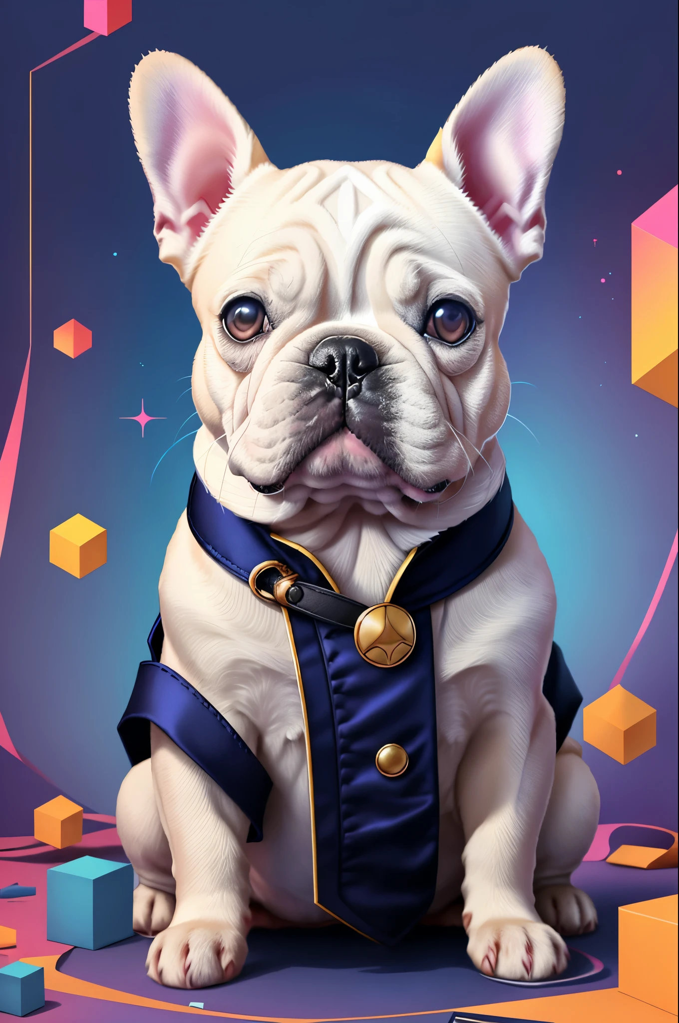 (French Bulldog dog ),(feliz)),(2 leste)), Preenchimento Edward Cobra ,multidimensional geometric PORTRAIT wall, arte, Chibi,
Yang08k, Lindo, colorida,
obras-primas, maximum quality, melhor qualidade, arte oficiale, Lindo and aesthetic,