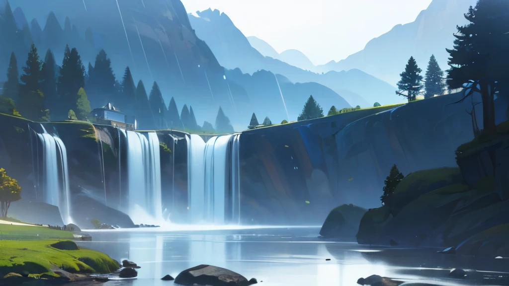 nightsky, night, rain, detailed, vibrant colors, Meisterwerk, best quality, Extremely detailed CG unity 8k wallpaper, Landschaft, Berg, Landschaft, Wasser, Baum, moonlight, Wasserfall, Cliff, Natur, See, Fluss, Award-winning photography, depth of field, HDR, bloom, chromatische Abweichung, fotorealistisch, Extremely detailed, kompliziert, Hohe Detailgenauigkeit