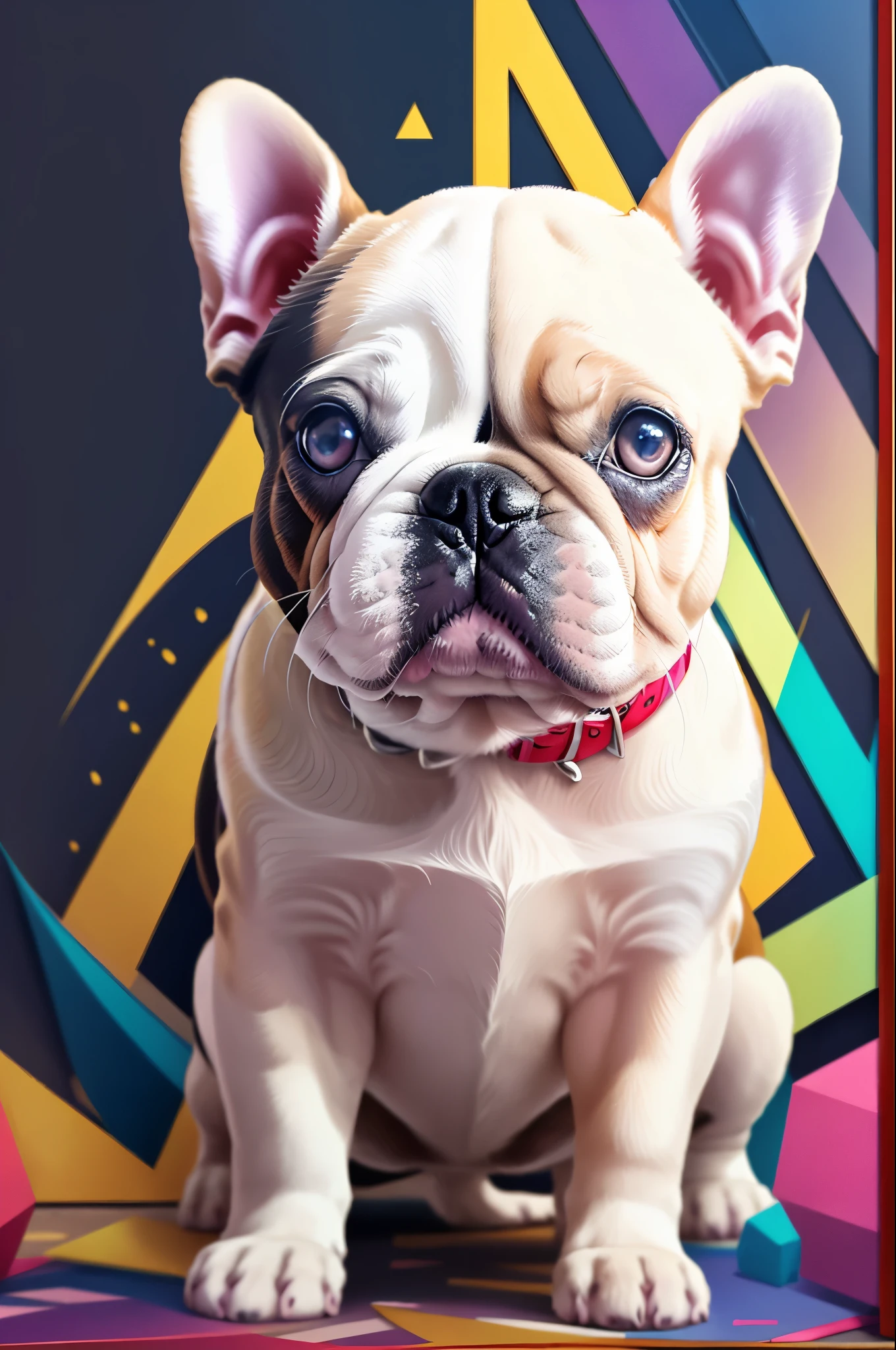 (French Bulldog dog ),(feliz)),(2 leste)), Preenchimento Edward Cobra ,multidimensional geometric PORTRAIT wall, arte, Chibi,
Yang08k, Lindo, colorida,
obras-primas, maximum quality, melhor qualidade, arte oficiale, Lindo and aesthetic,