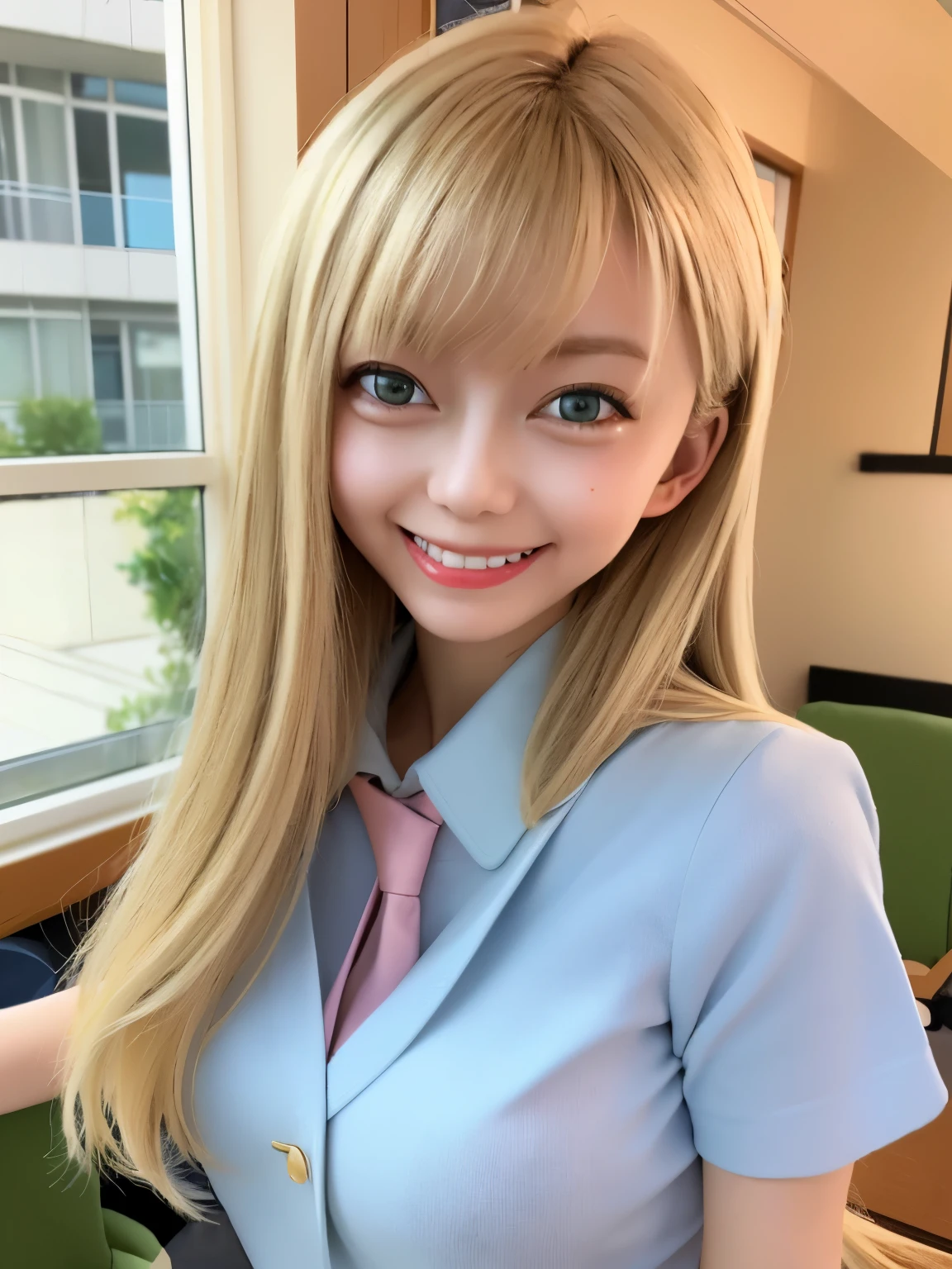(highest quality:1.1), (masterpiece:1.4), (disorganized:1.0), portrait, close,
1 girl, Sena Kashiwazaki, butterfly_hair_ornament, blonde_hair, long hair, school uniform, big breasts, looking at the viewer, classroom, Open_mouth, (blush:1.2), smile, aqua eye,
