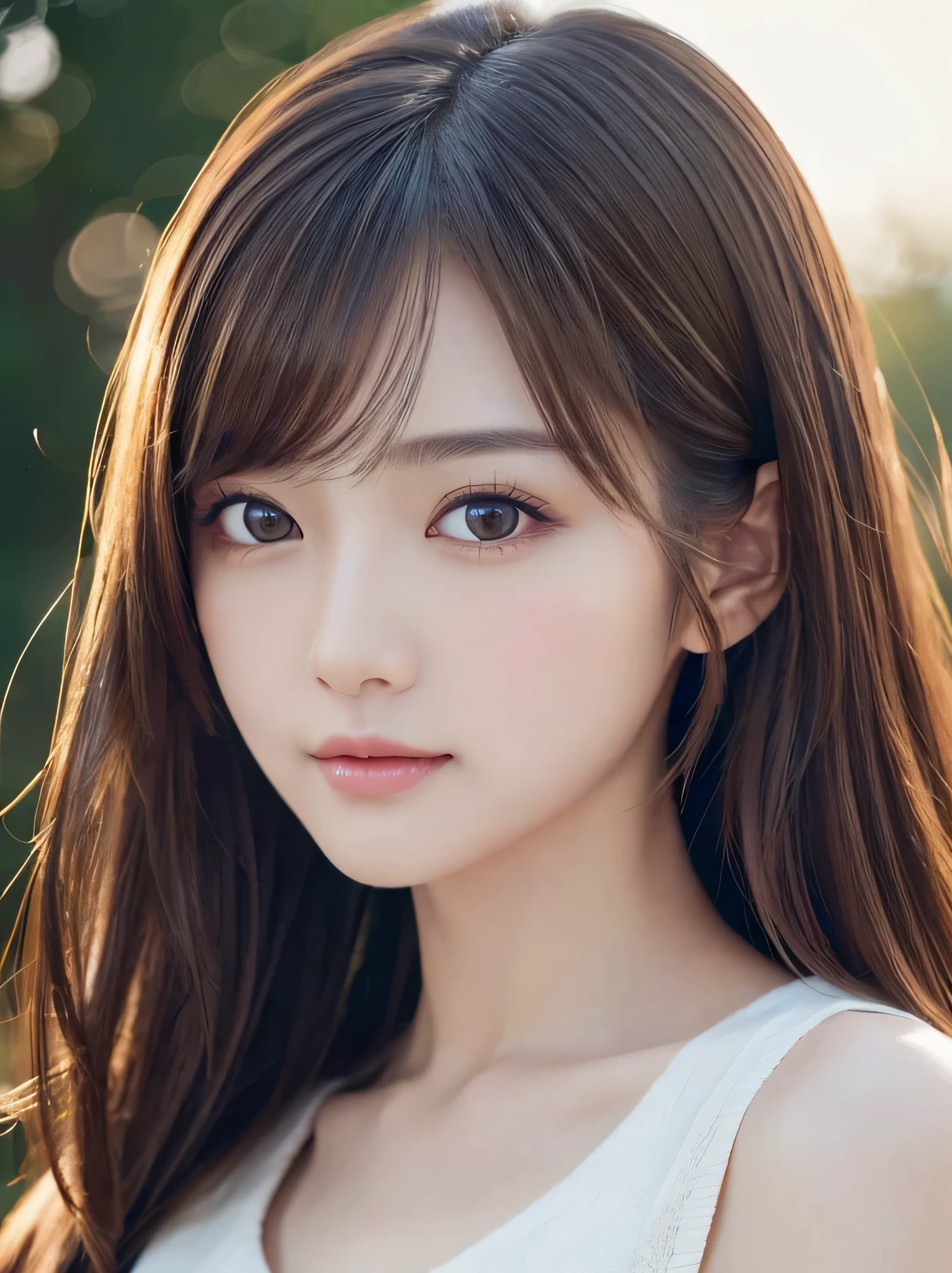 masterpiece、1 beautiful girl、detailed brown eyes、puffy eyes、highest quality, 超High resolution, (reality: 1.4), movie lighting、(Japanese)、super beautiful、beautiful skin、thin、(look at the audience)、(超reality的な)、(High resolution)、(8K)、(very detailed)、(beautiful and fine eyes)、(Super detailed)、 (wall-)、detailed face、bright lighting、professional lighting、 waist shot