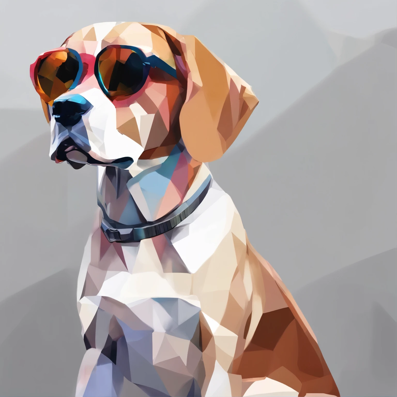 Alinhamento perfeito, dog Beagle pequeno bonito,vasos de cristal,Flor rosa, wearing sunglasses, alegria, Standing position, beleza abstrata, centrado, Looking at the camera, facing the camera, approaching perfection, dynamic, altamente detalhado, suave, sharp focus, 8k, high definition resolution, illustration, arte de Carne Griffiths e Wadim Kashin, fundo branco