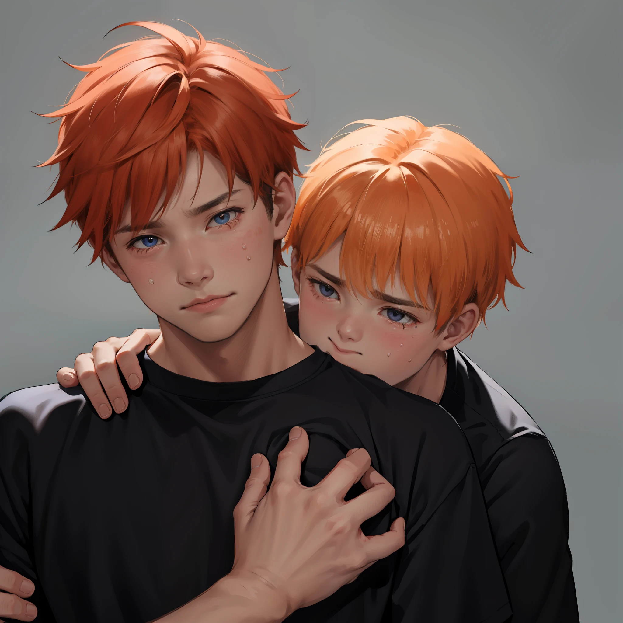 Orange-haired -yeld cr with sadness because his friend has died, estan llorando la muerte de su hermano