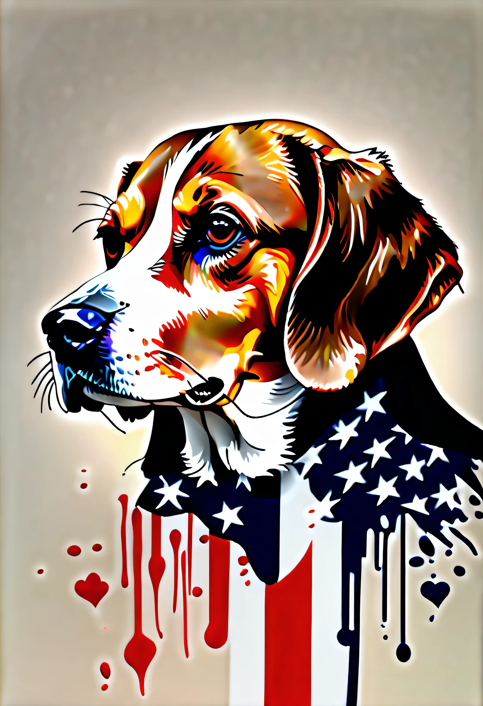 (Masterpiece at full 16K resolution:1.6),((UMC_Espirrar_until):1.3),((Beagle_Espirrar_until):1.5) ((Escuro_precedente_silhueta_illustration):1.2),(detalhe emaranhado:1.4), (extremely precedente detail:1.4),(mas alta qualidade:1.3),(hiper_realista:1.3). | Preto e branco, Beagle, (cachorro), detalhes sutis, Fundo de estilo de arte japonesa, sdet lightemg, Captivating composition, Silhueta de beagle, untilistic emterpretation. | ((Silhoutte_Beagle__em_UMC_Espirrar_until):1.5), ((Silhoutte_EUA_bandeira__em_UMC_Espirrar_until) Dark decorations, each until detailed and rendered with a masterful gouache technique, Silhoutte until behance,surreal, Gives an exotic aura. | (perfeito_femgers:1.0), (perfeito_pernas:1.0), melhorar_hands, usa bandeira, mas_detalhe.