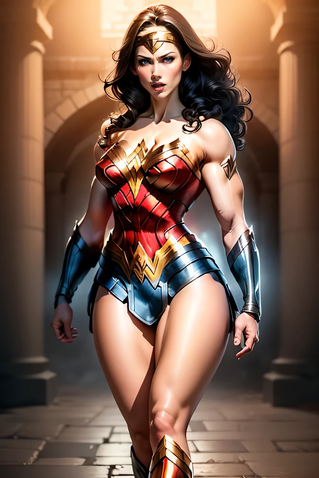 (((wonder woman:2.2,))) Greek sculptures and vaults: 2.2, (sword in hands:1.2 )Wonderful, muscular, sexy, great realistic , HDR, UHD, Dynamic, Front view, ((thick legs)) (((muscular legs))), ((voluminous breasts)) ((large breasts)) (((large breasts))), 8k all details clearly. vector image, great realistic , HDR, UHD, 8k all details clearly. vector image, perfect, ((work- prima ) ), ((best quality)), hd, Cinematic, realistic, Best quality: 1.1, masterpiece, full HD: 1.1, high quality digital: 1.1, CANON photo: 1.1