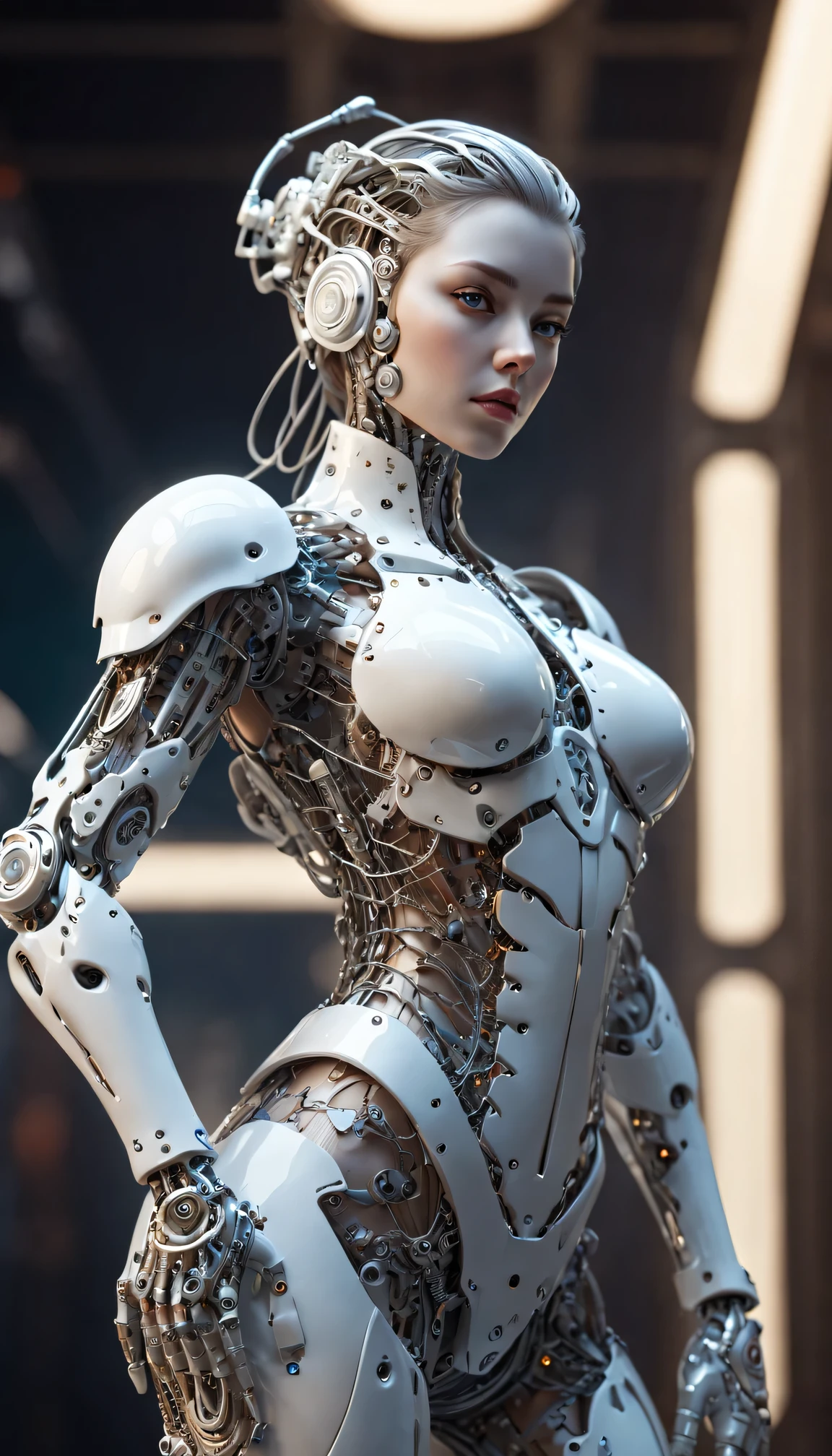 Complex 3D rendering ,Beautiful porcelain contoured mechanical female warrior face, cyborg, integrated circuit parts, (huge futuristic rifle), Beautiful studio soft lighting, rim light, Vibrant details, Luxury Cyberpunk, lace, hyperactual, anatomical, cable wires, microchip, elegant, beautiful background, octane rendering, H. r. Fixture style, 8k, best quality, masterpiece, illustration, extremely delicate and beautiful, Very detailed ,CG ,unity ,wallpaper, (actual, photo-actual:1.37),amazing, Exquisite details, masterpiece,best quality,official art, Very detailed CG unity 8k wallpaper, ridiculous, incredibly ridiculous, Silver beads
