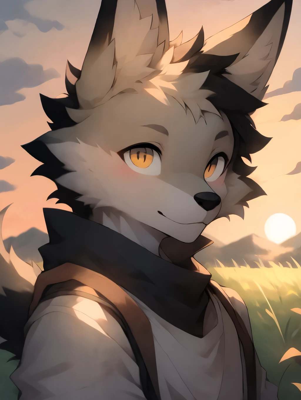 boy，On the grass，sunset，Wolf Soul