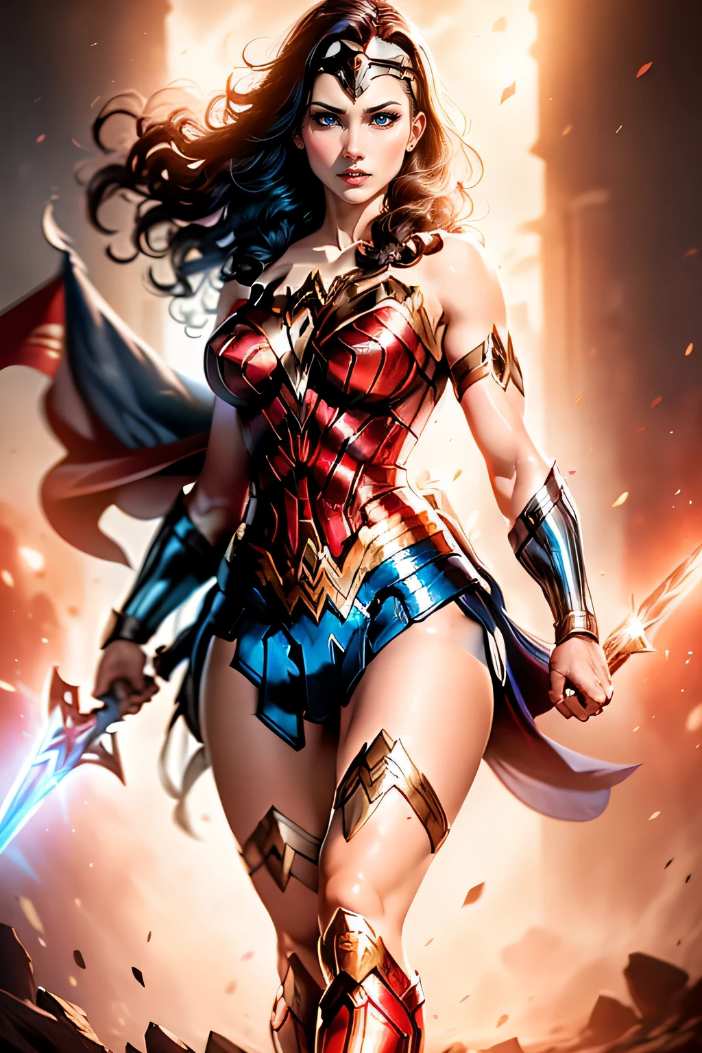 (((wonder woman:2.2,))) Greek sculptures and vaults: 2.2, (sword in hands:1.2 )Wonderful, muscular, sexy, great realistic , HDR, UHD, Dynamic, Front view, ((thick legs)) (((muscular legs))), ((voluminous breasts)) ((large breasts)) (((large breasts))), 8k all details clearly. vector image, great realistic , HDR, UHD, 8k all details clearly. vector image, perfect, ((work- prima ) ), ((best quality)), hd, Cinematic, realistic, Best quality: 1.1, masterpiece, full HD: 1.1, high quality digital: 1.1, CANON photo: 1.1