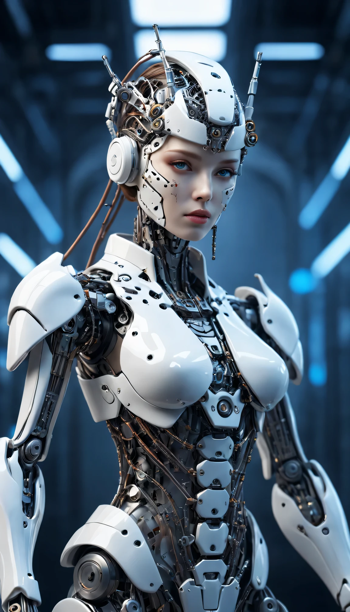 Complex 3D rendering ,Beautiful porcelain silhouette robot female warrior, cyborg, integrated circuit parts, huge futuristic rifle, Beautiful studio soft lighting, rim light, Vibrant details, Luxury Cyberpunk, lace, hyperactual, anatomical, cable wires, microchip, elegant, beautiful background, octane rendering, H. r. Fixture style, 8k, best quality, masterpiece, illustration, extremely delicate and beautiful, Very detailed ,CG ,unity ,wallpaper, (actual, photo-actual:1.37),amazing, Exquisite details, masterpiece,best quality,official art, Very detailed CG unity 8k wallpaper, ridiculous, incredibly ridiculous, Silver beads, whole body,