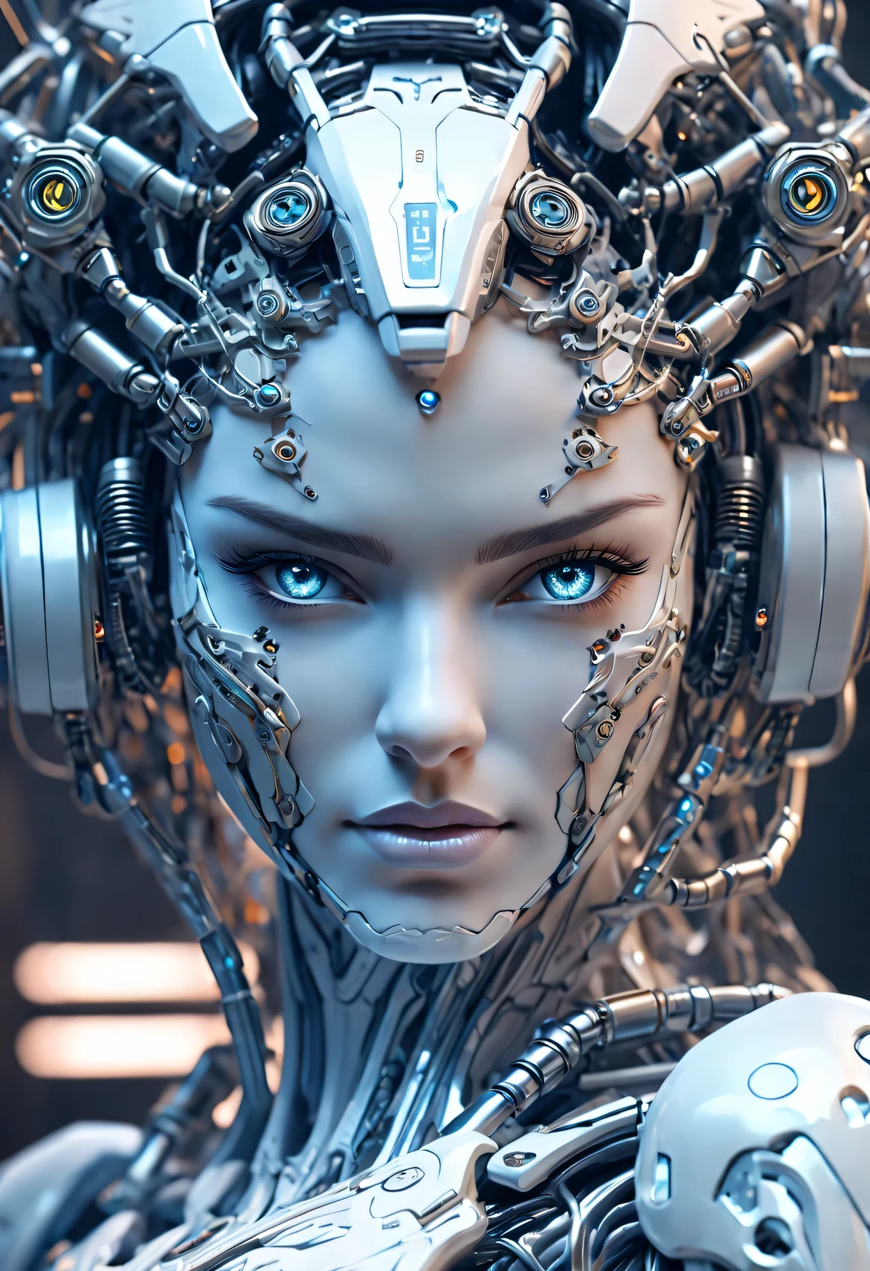Complex 3D rendering ,Beautiful porcelain contoured mechanical female warrior face, cyborg, integrated circuit parts, (huge futuristic rifle), Beautiful studio soft lighting, rim light, Vibrant details, Luxury Cyberpunk, lace, hyperactual, anatomical, cable wires, microchip, elegant, beautiful background, octane rendering, H. r. Fixture style, 8k, best quality, masterpiece, illustration, extremely delicate and beautiful, Very detailed ,CG ,unity ,wallpaper, (actual, photo-actual:1.37),amazing, Exquisite details, masterpiece,best quality,official art, Very detailed CG unity 8k wallpaper, ridiculous, incredibly ridiculous, Silver beads