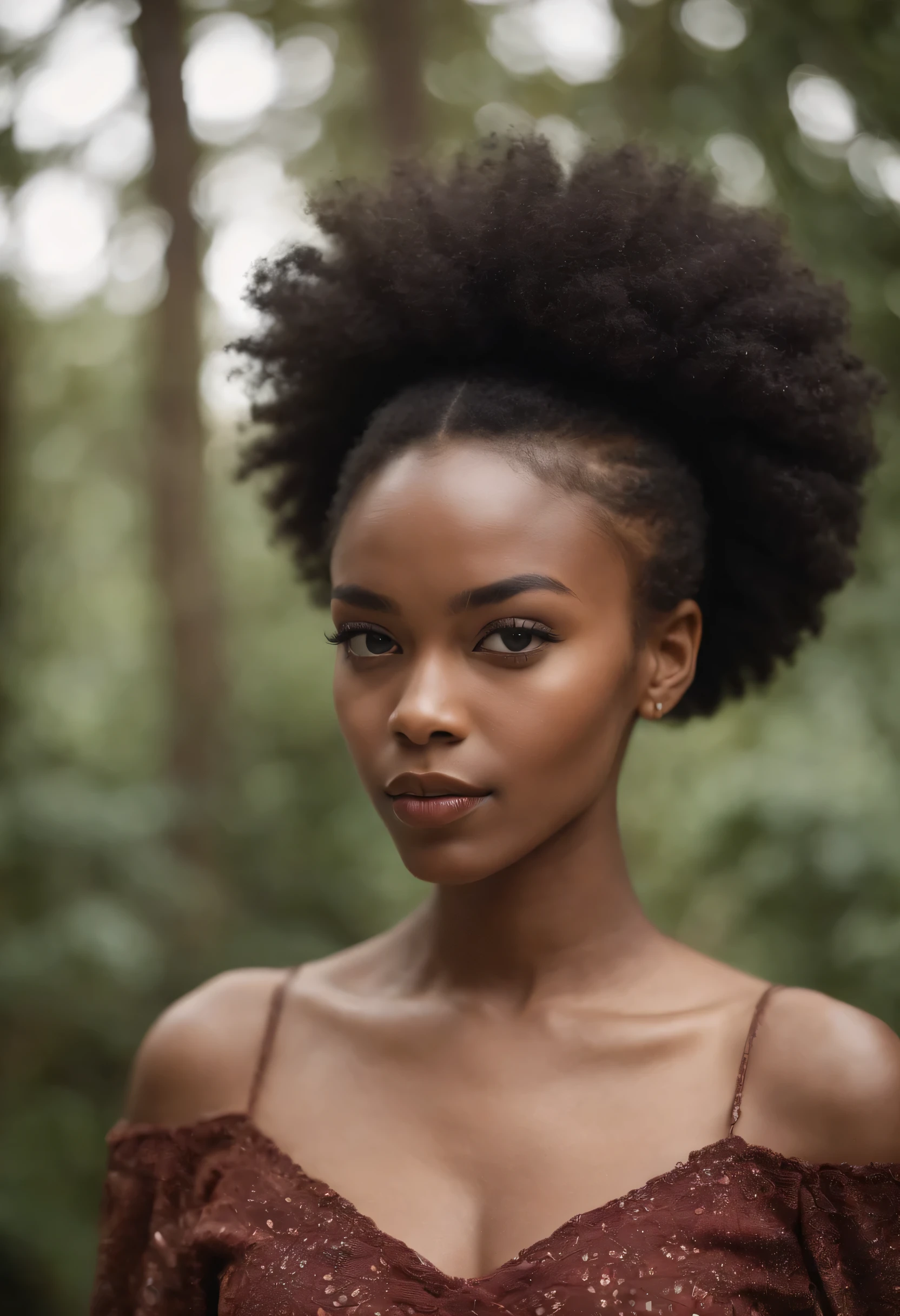 black female model, afro hair, facing front, no jewelry