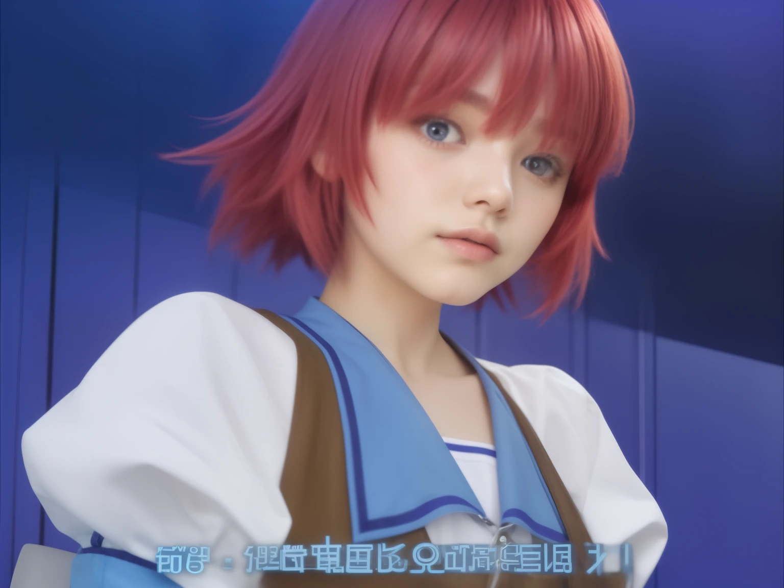 Close-up of a man with red hair and a blue shirt, close up, girl