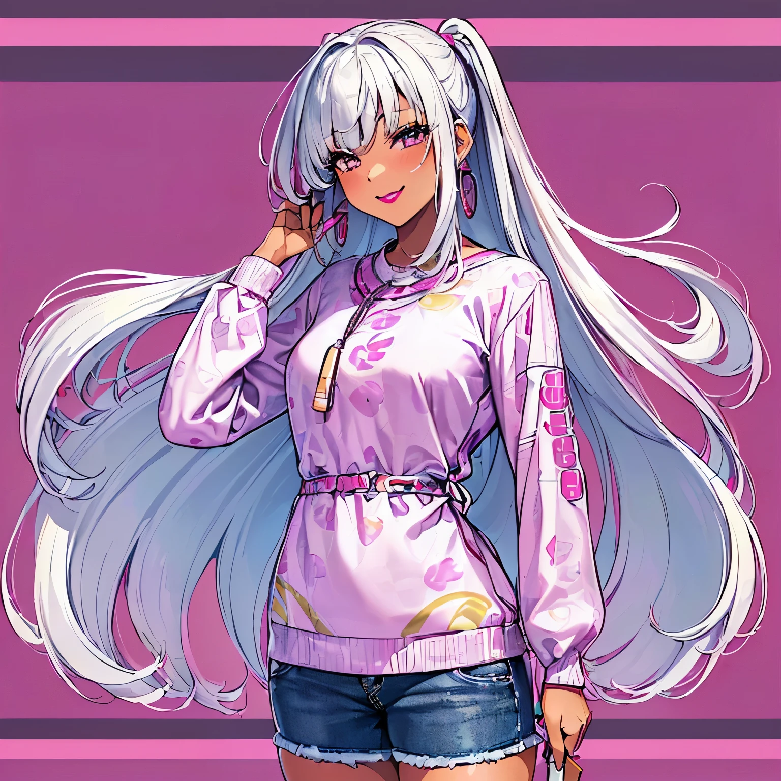 1girl, (((solo))), (((beautiful))), (((long loose silky hair, any colour hair))), (((any skin colour))), (((lipstick, any colour lipstick))), (((blush))), (((smile))), ((((casual 90's clothes, fashionable 90's attire, trendy style)))), (((stylish accessories))), (((colourful 90's background, any pattern)))