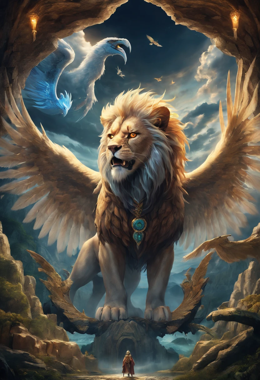 four beasts full of eyes before and behind. And the first beast was like a lion, and the second beast like a calf, and the third beast had a face as a man, and the fourth beast was like a flying eagle. And the four beasts had each of them six wings about him; and they were full of eyes within,