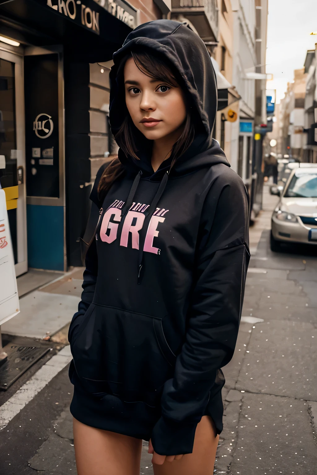 generate a girl in a hoodie