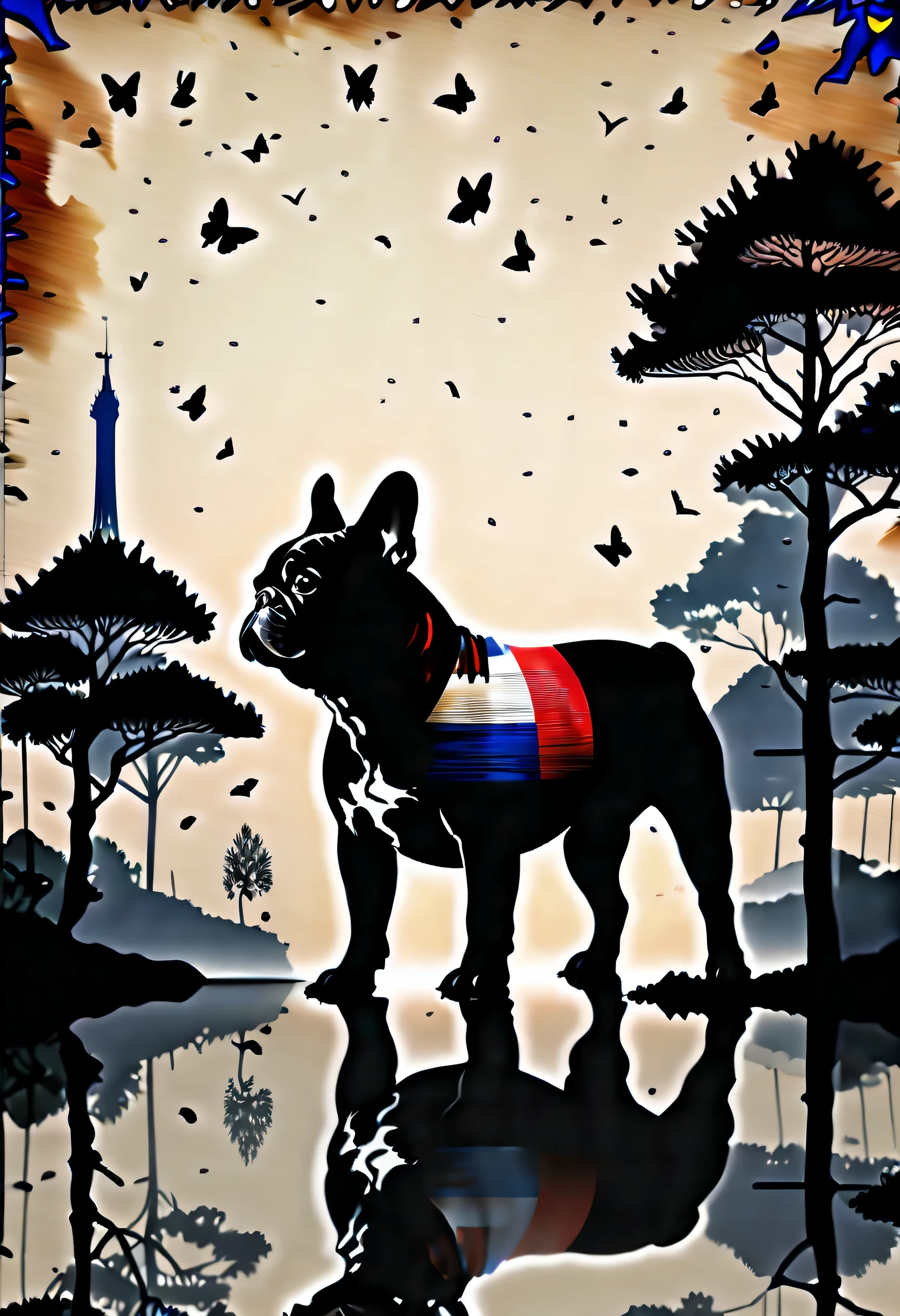 (Masterpiece at full 16K resolution:1.6),((UMC_Espirrar_until):1.3),((cachorro_french_Bullcachorro_Espirrar_until):1.5) ((Escuro_precedente_silhueta_illustration):1.2),(detalhe emaranhado:1.4), (extremely precedente detail:1.4),(mas alta qualidade:1.3),(hiper_realista:1.3). | Preto e branco, cachorro_french_Bullcachorro, (cachorro), detalhes sutis, Fundo de estilo de arte japonesa, sdet lightemg, Captivating composition, cachorro_french_Bullcachorro silhueta, untilistic emterpretation. | ((Silhoutte_cachorro_french_Bullcachorro__em_UMC_Espirrar_until):1.5), ((Silhoutte_trees__em_UMC_Espirrar_until) Dark decorations, each until detailed and rendered with a masterful gouache technique, Silhoutte until behance,surreal, Gives an exotic aura. | (perfeito_femgers:1.0), (perfeito_pernas:1.0), melhorar_hands, braid, mas_detalhe.