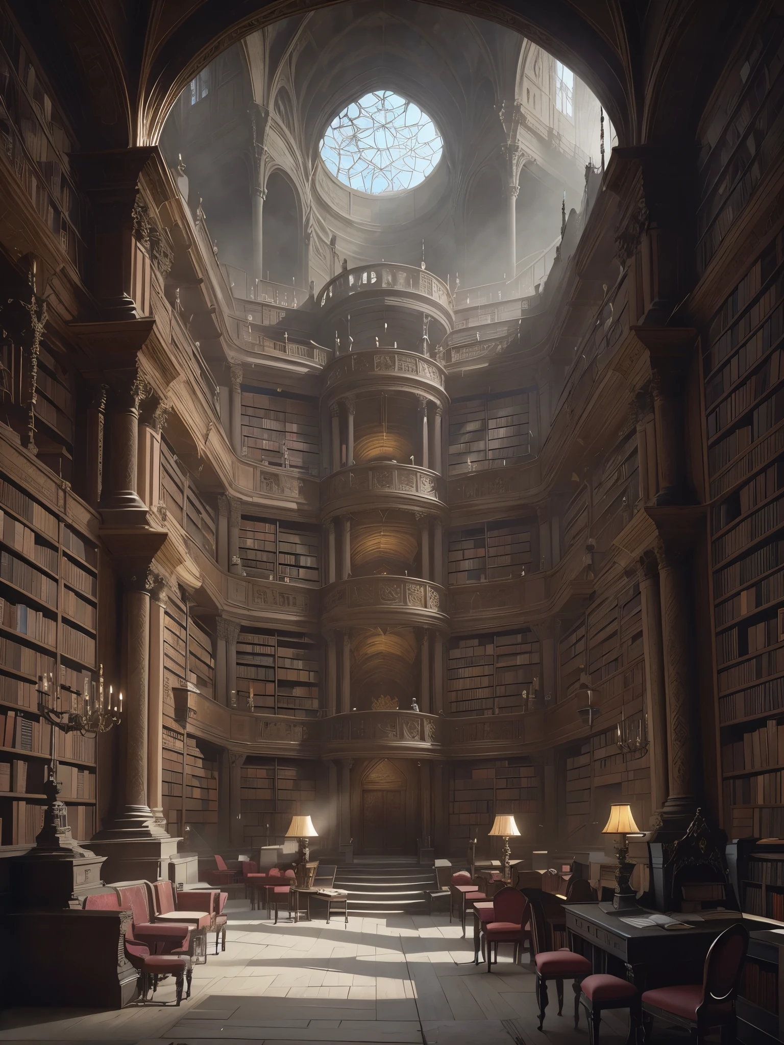 there is a room with a lot of books on the shelves, gothic epic library concept, gothic epic library, castle library, grand library, dusty library, gloomy library, ancient library, vast library, inside a castle library, fancy library, an eternal library, old library, library of ruina concept art, gothic library, library in the style of baroque