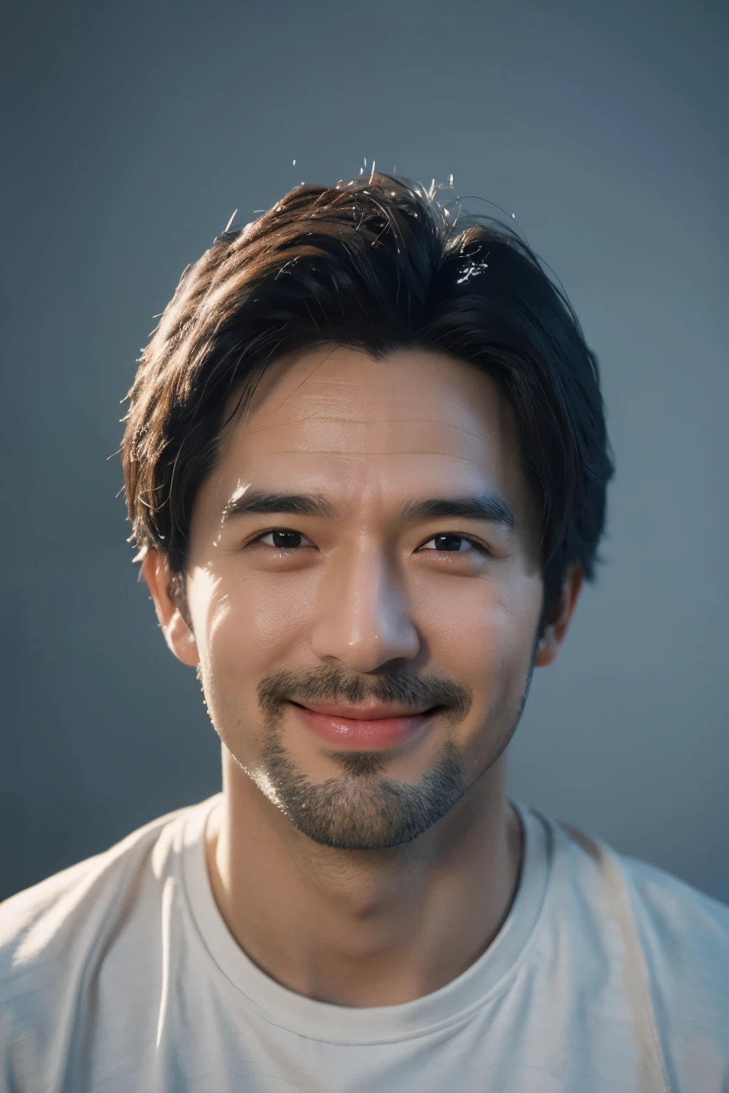 Disney-style man, half-length frontal photo, handsomefacial features, deep eyes, no glasses, gray shirtsmile, no glasses, Disney style, movie picture
exquisite 3D rendering, using Blender, C4D and
Octane rendering technology