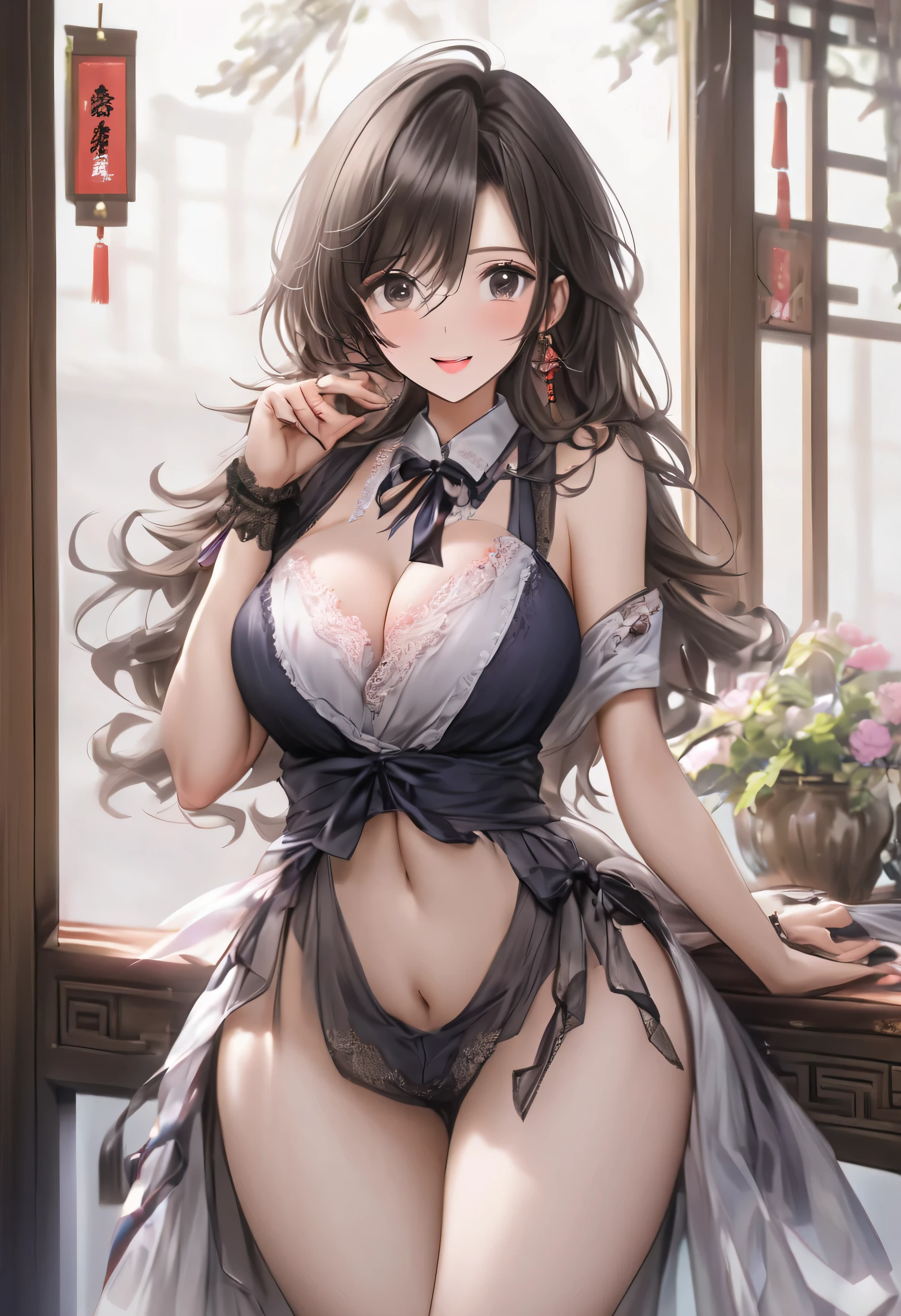 China dress、mature woman、big breasts、big ass, cleavage, underwear, panty shot