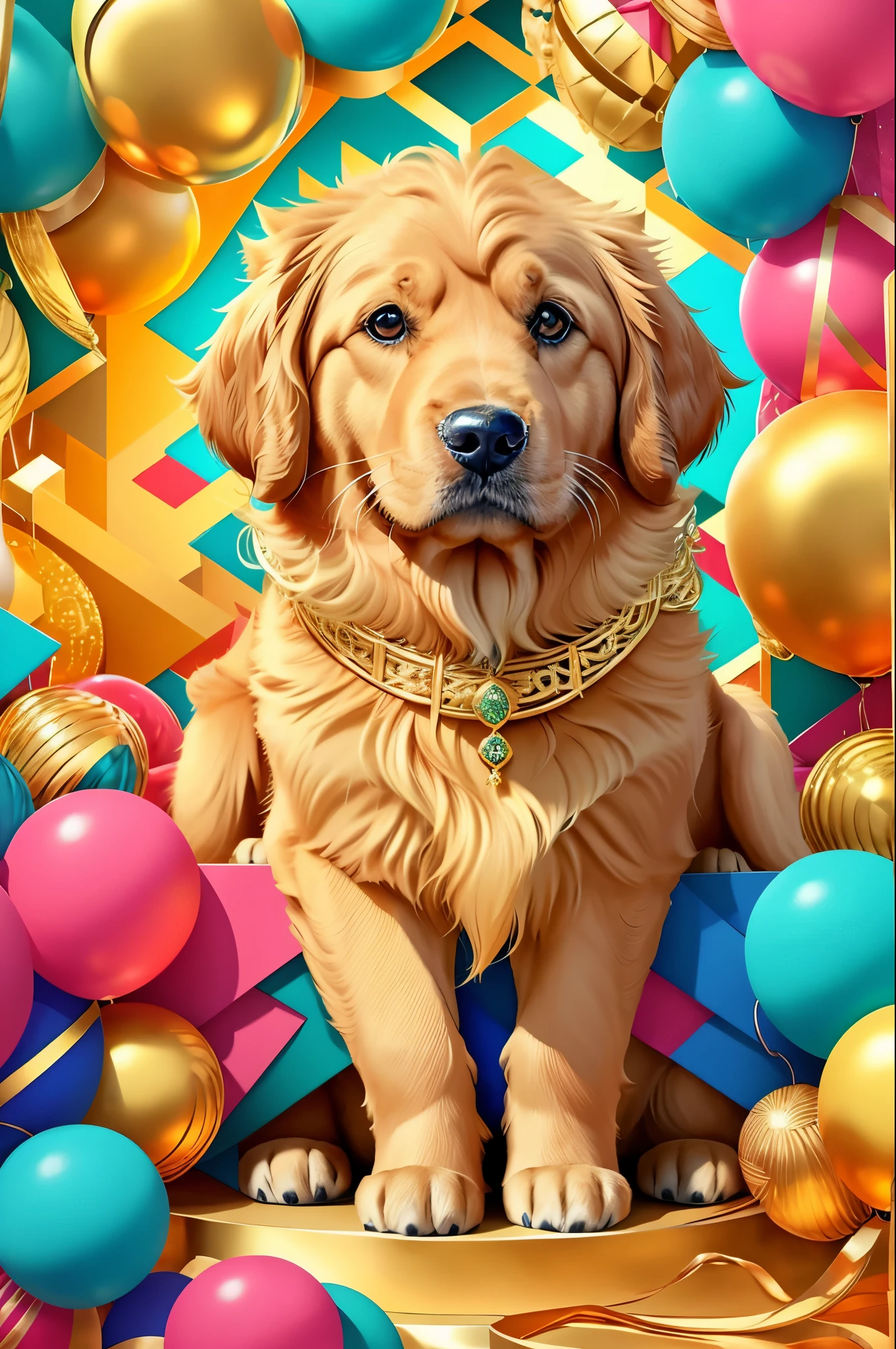 (golden retriever dog ),(feliz)),(2 leste)), Preenchimento Edward Cobra ,multidimensional geometric PORTRAIT wall, arte, Chibi,
Yang08k, Lindo, colorida,
obras-primas, maximum quality, melhor qualidade, arte oficiale, Lindo and aesthetic,