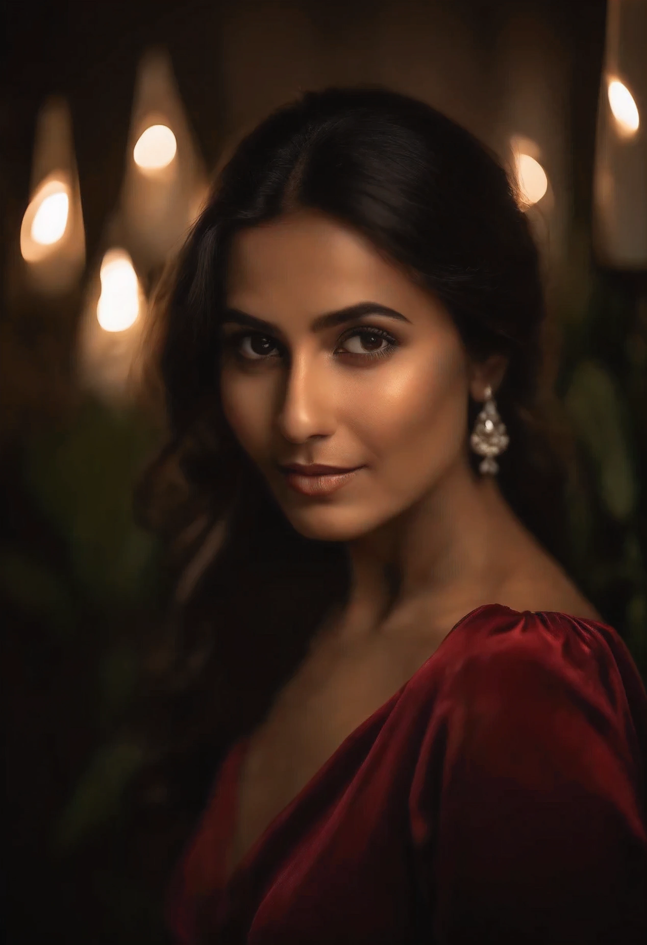 a close up of a woman in a red dress posing for a picture, medium portrait soft light, portrait soft light, beautiful portrait lighting, 7 0 mm. dramatic lighting, low key lighting, 7 0 mm portrait, low key light, low - key lighting, low-key lighting, portrait soft low light, dramatic low-key lighting, 60mm portrait , indian girl , naked photo shoot