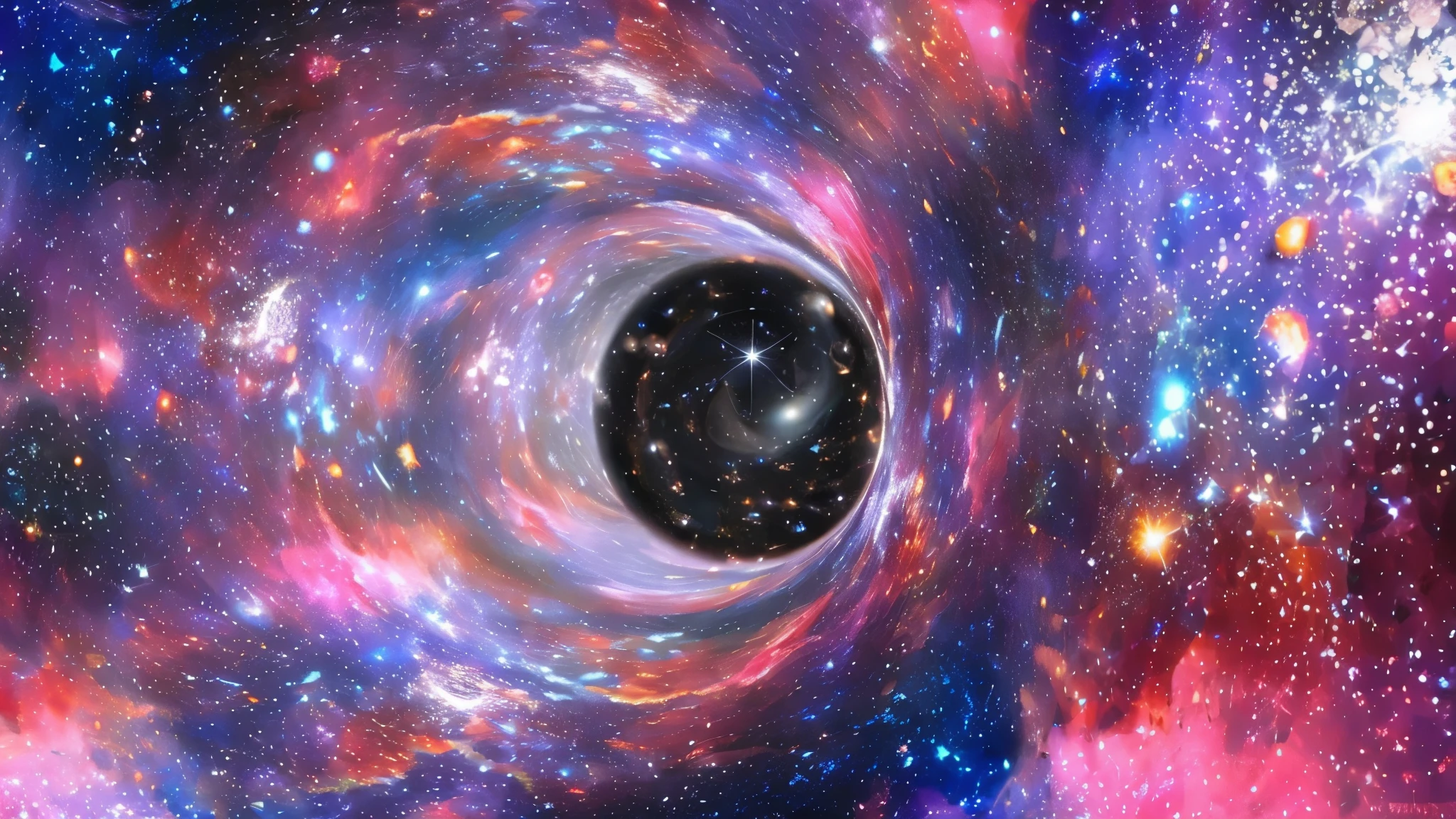 a close up of a black hole in a galaxy with stars, black hole in space, inside of a black hole is another galaxy, abstract black hole in space, is being drawn into a blackhole, coming out of a black hole, black hole time portal, majestic interstellar portal, traveling into a blackhole, luminous black hole portal, black hole event horizon, interstellar black hole, realistic image, 16k resolution
