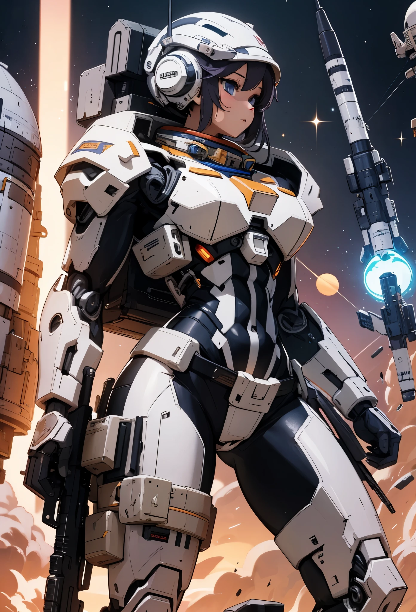((Highly accurate drawing in every detail)Extremely precise depiction)[High resolution],(detailed illustrations,とてもfineで緻密な描画,Delicate drawn lines with tempo,Realistic texture expression),[color traced main line],(Space Battlefield [Space Mobile Fortress]),[solo],HENTAI (((ANIME) BIONICGirl) Beauty 15 years old ((muscular) [Plump])) (Astronauts Cyborg) [Space Marine Corps Military [MASCHINEBODY]],Bullet Belt Javelin [[Firearms, Machine Guns, Bazookas] Saber Rifle ][[Rocket Pack]],Zero Gravity Front,gravure [[White Devil] [Outer space combat]] Battle Damage,[retro future],(intricate and beautiful decoration [Dense detail]),(Fine and beautiful skin expression [transparency]),Precisely drawn eyes[完璧な目のdetailed(Iris drawn in minute detail)(Beautiful eyes like jewels)],[eyes light[Pinpoint lighting for the eyes]],[long and beautiful eyelashes],[precisely drawn hair [美しく艷やかな髪のdetailed]],(完璧な手のdetailed [Beautiful fingers with no damage [beautiful nails]]),(perfect anatomy(perfectly balanced proportions))[[full body portrait]],[[Design built to the highest level]][ideal color coordination(Accurate simulation of light and material interactions)],([Precision Detail](detailed,高fine)),[Visual art that tells a story],((highest quality)fine[[High density drawing]])(4K Quality).