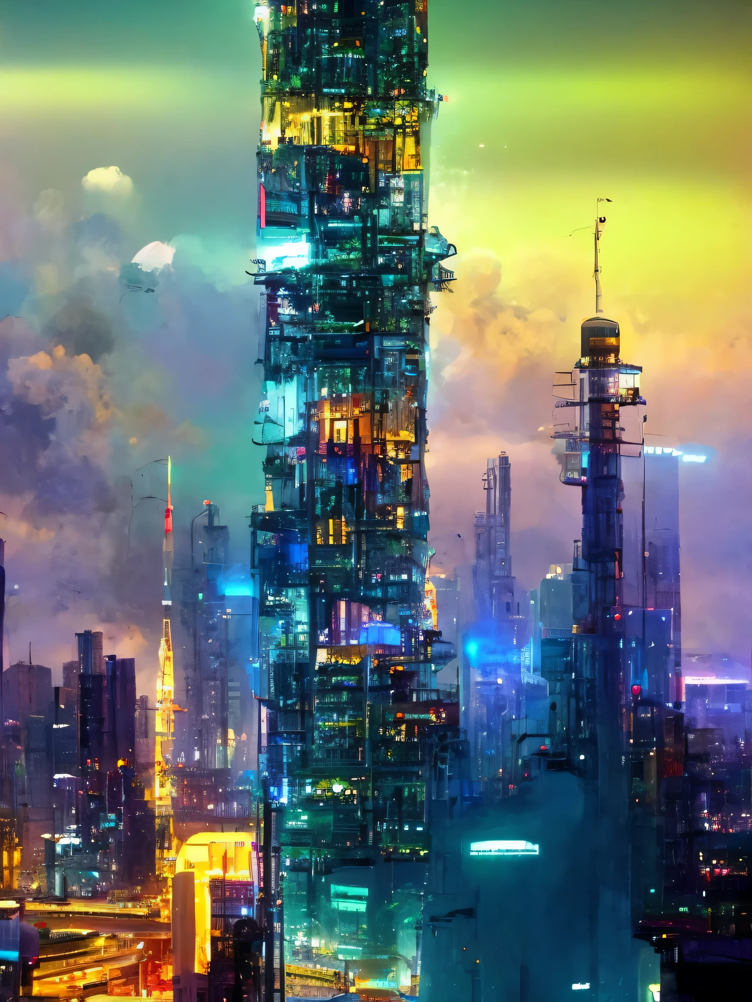 best quality,4k,8k,highres,masterpiece:1.2,ultra-detailed,realistic,photorealistic:1.37,futuristic city,neon lights,hovering vehicles,advanced architecture,towering skyscrapers,technological advancements, bustling streets,high-speed transportation,artificial intelligence,advanced energy systems,futuristic fashion,nighttime cityscape,glowing holograms,urban landscape,innovative infrastructure,smart city concept,automated drones,flying cars,high-tech gadgets,virtual reality integration,advanced communication networks,sci-fi aesthetic,vivid colors,ambient lighting,smart buildings,crystal-clear skies,megacorporations,technological marvels