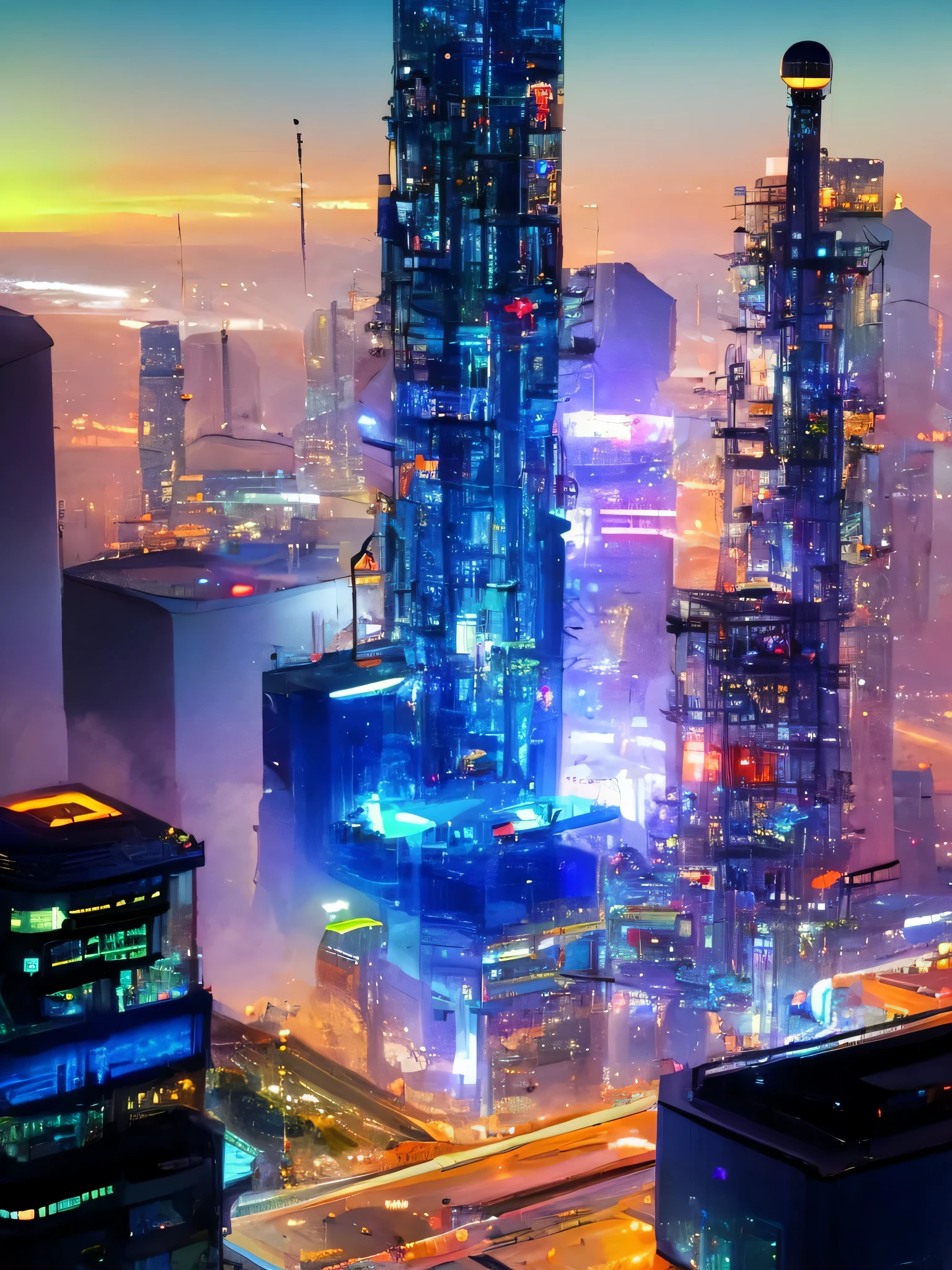 best quality,4k,8k,highres,masterpiece:1.2,ultra-detailed,realistic,photorealistic:1.37,futuristic city,neon lights,hovering vehicles,advanced architecture,towering skyscrapers,technological advancements, bustling streets,high-speed transportation,artificial intelligence,advanced energy systems,futuristic fashion,nighttime cityscape,glowing holograms,urban landscape,innovative infrastructure,smart city concept,automated drones,flying cars,high-tech gadgets,virtual reality integration,advanced communication networks,sci-fi aesthetic,vivid colors,ambient lighting,smart buildings,crystal-clear skies,megacorporations,technological marvels