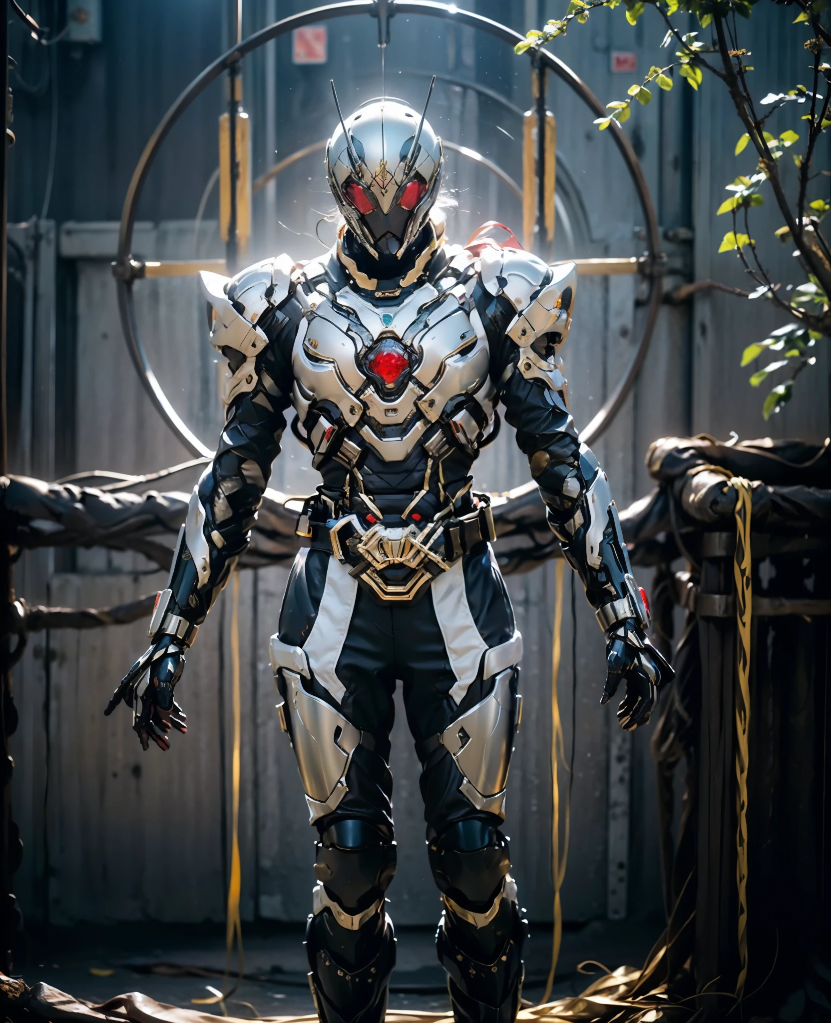 A woman adorned in fantasy-style full-body armor, a crown-concept fully enclosed helmet that unveils only her eyes, a composite layered chest plate, fully encompassing shoulder and hand guards, a lightweight waist armor, form-fitting shin guards, the overall design is heavy-duty yet flexible, the armor gleams with a golden glow, complemented by red and blue accents, exhibiting a noble aura, she floats above a fantasy-surreal high-tech city, this character embodies a finely crafted fantasy-surreal style armored hero in anime style, exquisite and mature manga art style, goddess, femminine, long legs, metallic, elegant, high definition, best quality, highres, ultra-detailed, ultra-fine painting, extremely delicate, professional, anatomically correct, symmetrical face, extremely detailed eyes and face, high quality eyes, creativity, RAW photo, UHD, 32k, Natural light, cinematic lighting, masterpiece-anatomy-perfect, masterpiece:1.5