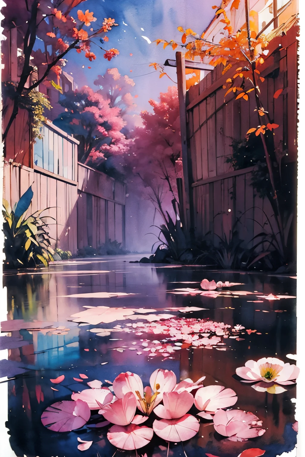 1 girl,flower, Platycodon ,light pink和浅蓝色的风格, Fantasy and romantic works, light pink, ethereal leaves, Interesting arrangement,fantasy, high contrast, ink strokes, explode, overexposure, Impressions of purple and red tones , Abstract, ((Watercolors by John Berkey and Jeremy Mann )) brush strokes, negative space