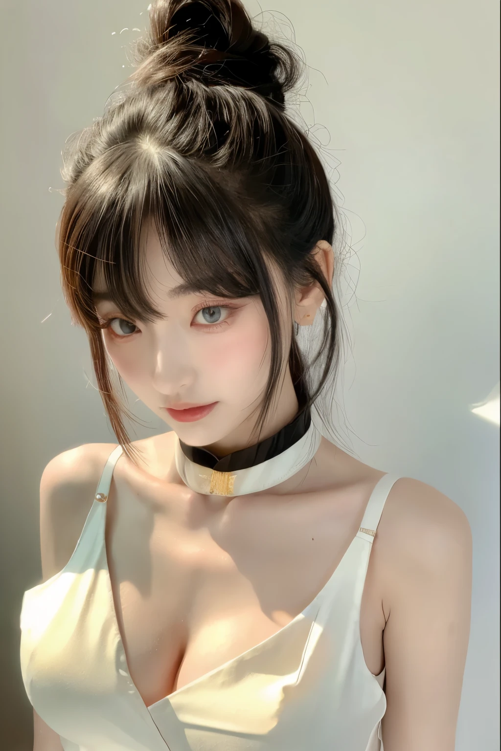 Ponytail Contortion, black eye pupil,Ultra-fine painting, delicate face, Exquisite figure, Delicate collarbone, Protruding cleavage