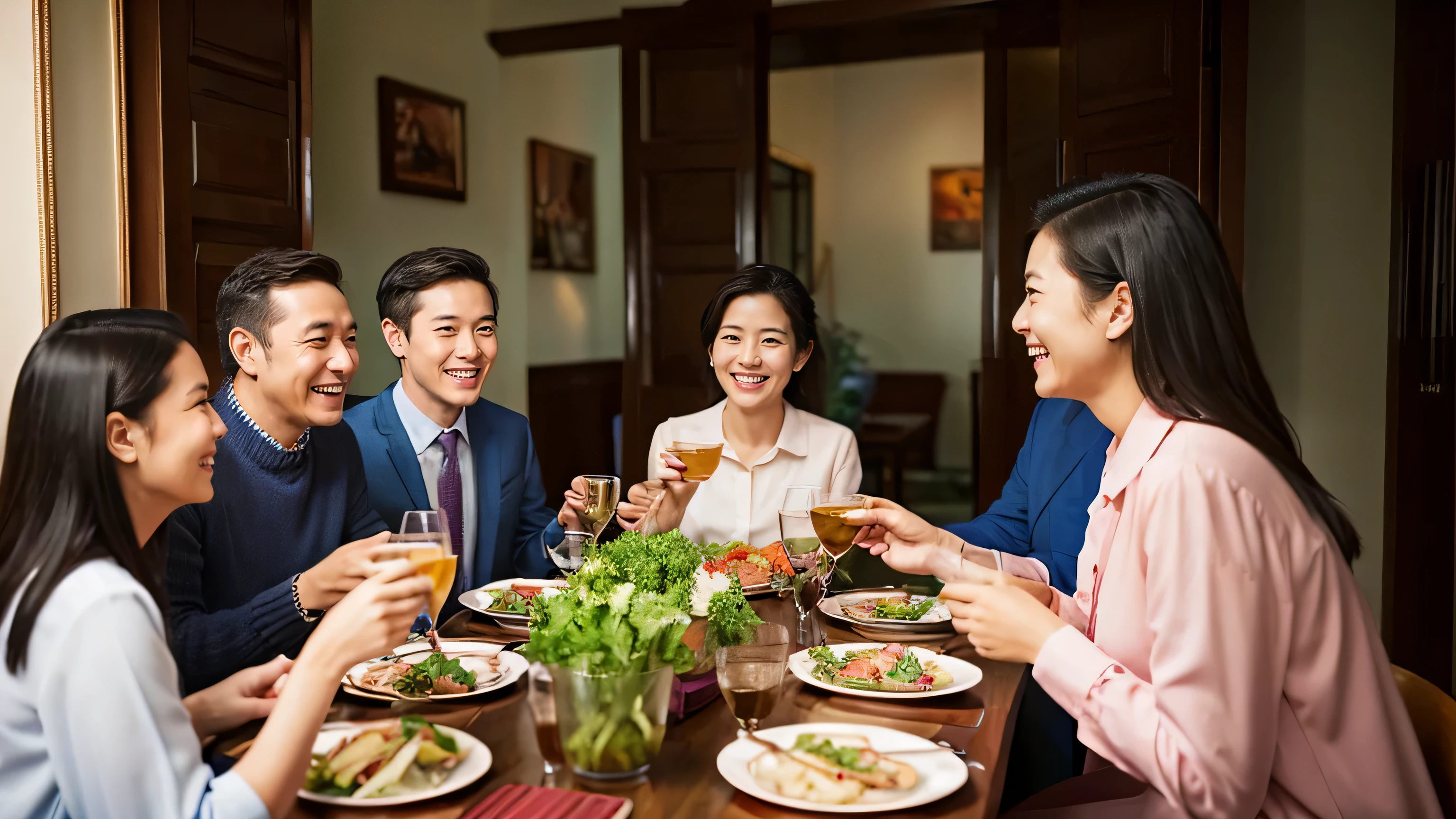 Jehovah's Witnesses、dinner party、smile、elder、middle aged、youth、High resolution