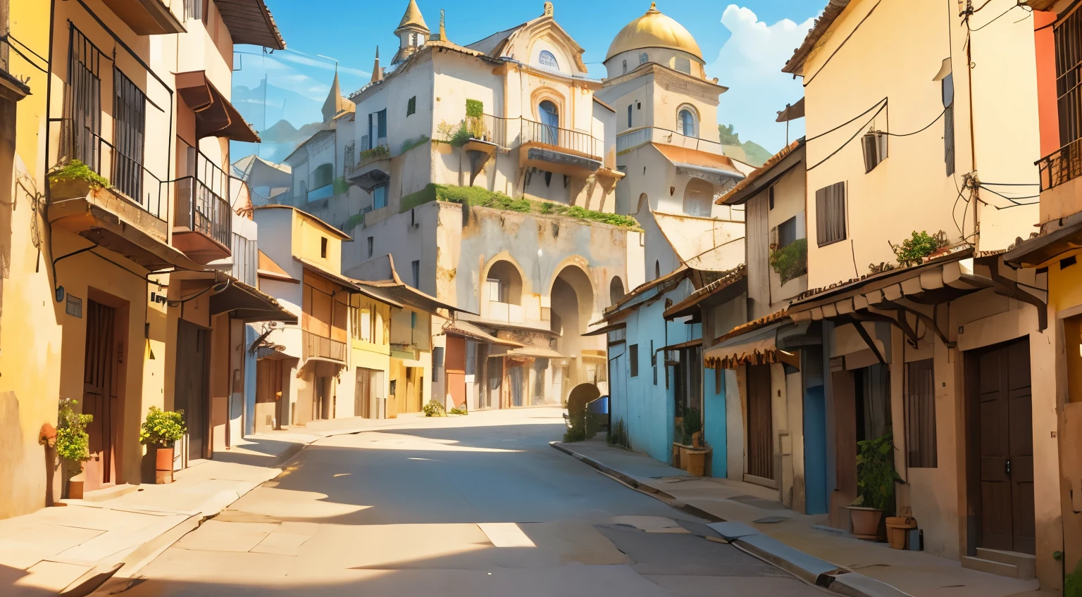 hermosa ciudad de fantasia habitada con calles paimentadas y edificios modernos pero al mismo tienpo antigua