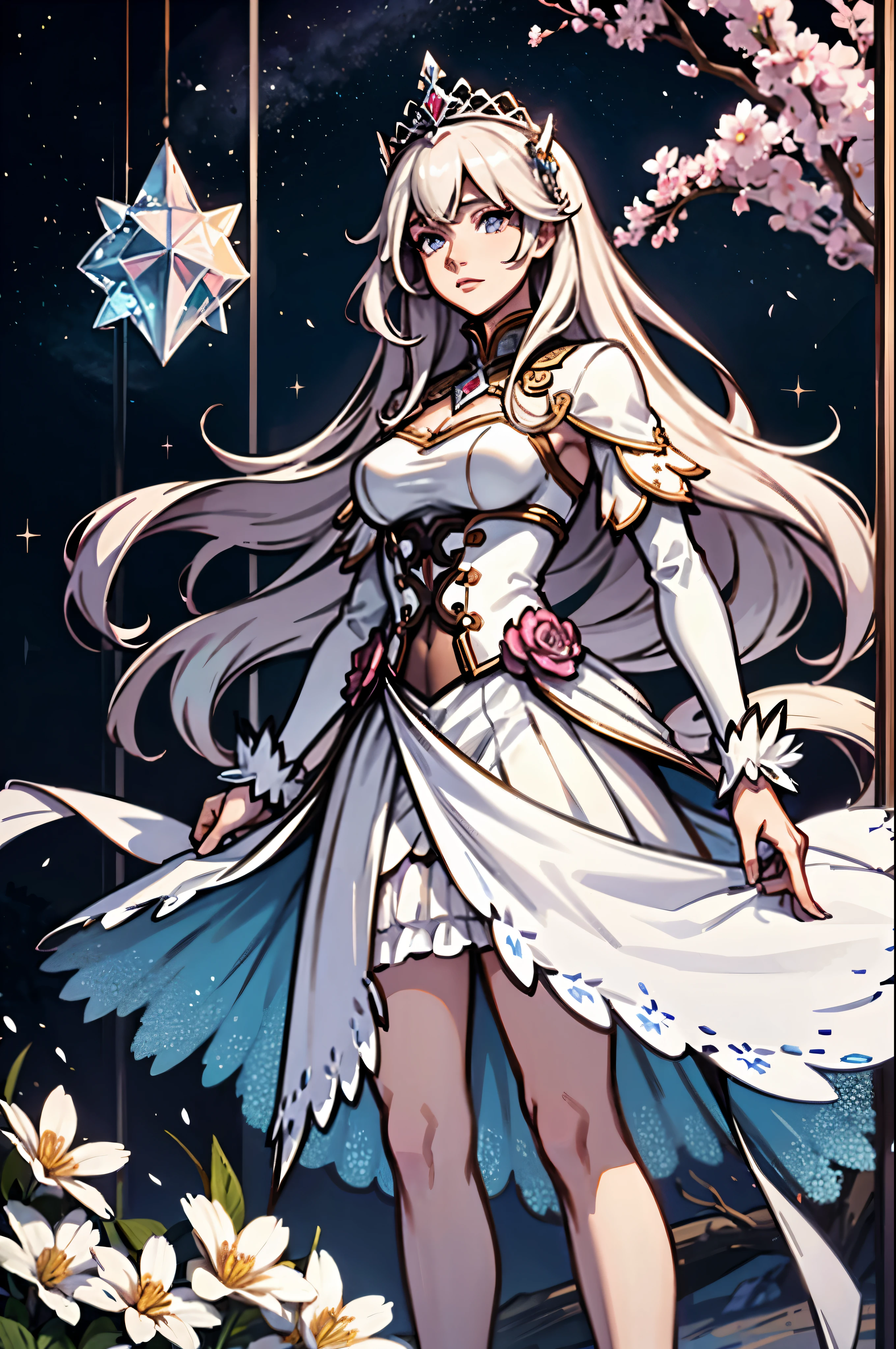 Miss,aloof,long hair,noble,Crystal flowers,Crystal skirt,stand,High,ultra high definition