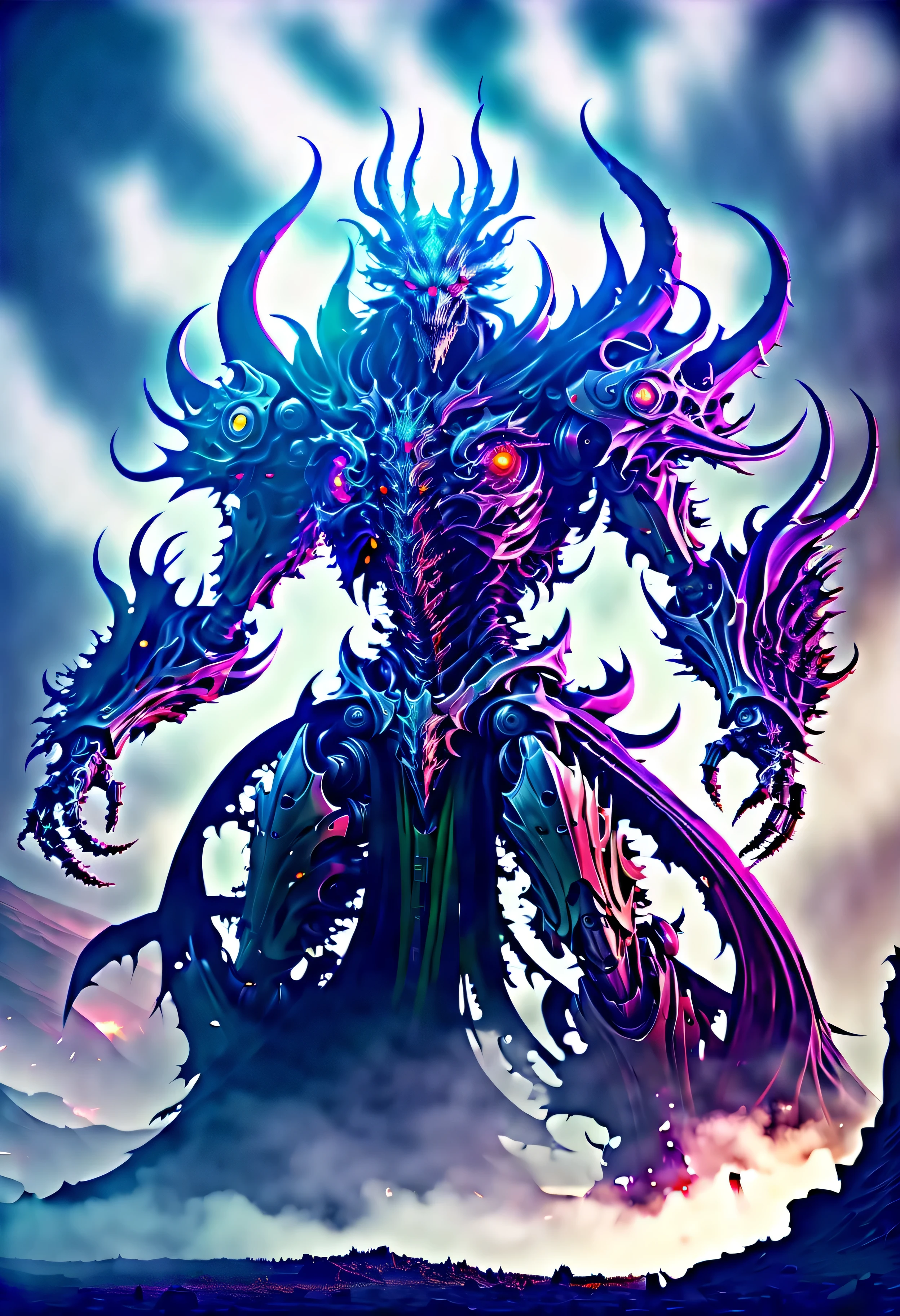 (Demon battlefield背景:1.8),On the war zone,There are a lot of wars,Gunsmoke fills,Demon battlefield,Mechanical Lich King,Lich King future weapons,mechanical structure,High-tech equipment,magical beings,liquid metal,Copper plate engraving,Sci-fi transparent ethereal warrior,Metallic,Retro cyberpunk,Surrealism,The Arthur effect, transparent body, Gradient translucent glass melt, Caustics, transparent glass texture, rainbow colors, Designed by Dietrams, simple, Shining with rich details, Demon battlefield, industrial design, Overclocked renderer, Clean shadows, 4K,cyberpunk,Holographic projection,The art of mathematics,mechanical aesthetics,liquid metal,Copper plate engraving,Unreal Engine