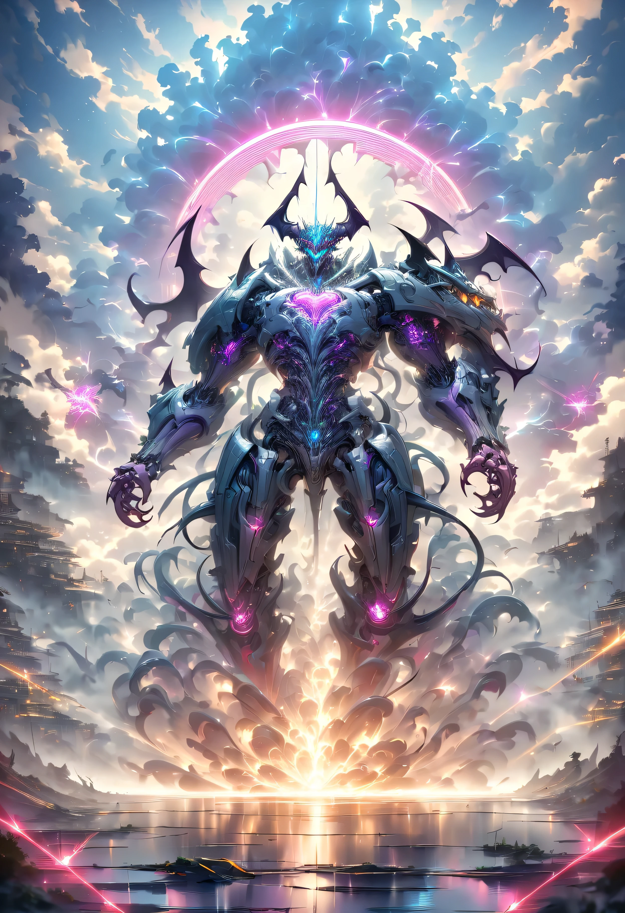 (Demon battlefield背景:1.8),On the war zone,There are a lot of wars,Gunsmoke fills,Demon battlefield,Mechanical Lich King,Lich King future weapons,mechanical structure,High-tech equipment,magical beings,liquid metal,Copper plate engraving,Sci-fi transparent ethereal warrior,Metallic,Retro cyberpunk,Surrealism,The Arthur effect, transparent body, Gradient translucent glass melt, Caustics, transparent glass texture, rainbow colors, Designed by Dietrams, simple, Shining with rich details, Demon battlefield, industrial design, Overclocked renderer, Clean shadows, 4K,cyberpunk,Holographic projection,The art of mathematics,mechanical aesthetics,neon lights,laser light,fluorescence,glow effect,liquid metal,Copper plate engraving,Unreal Engine