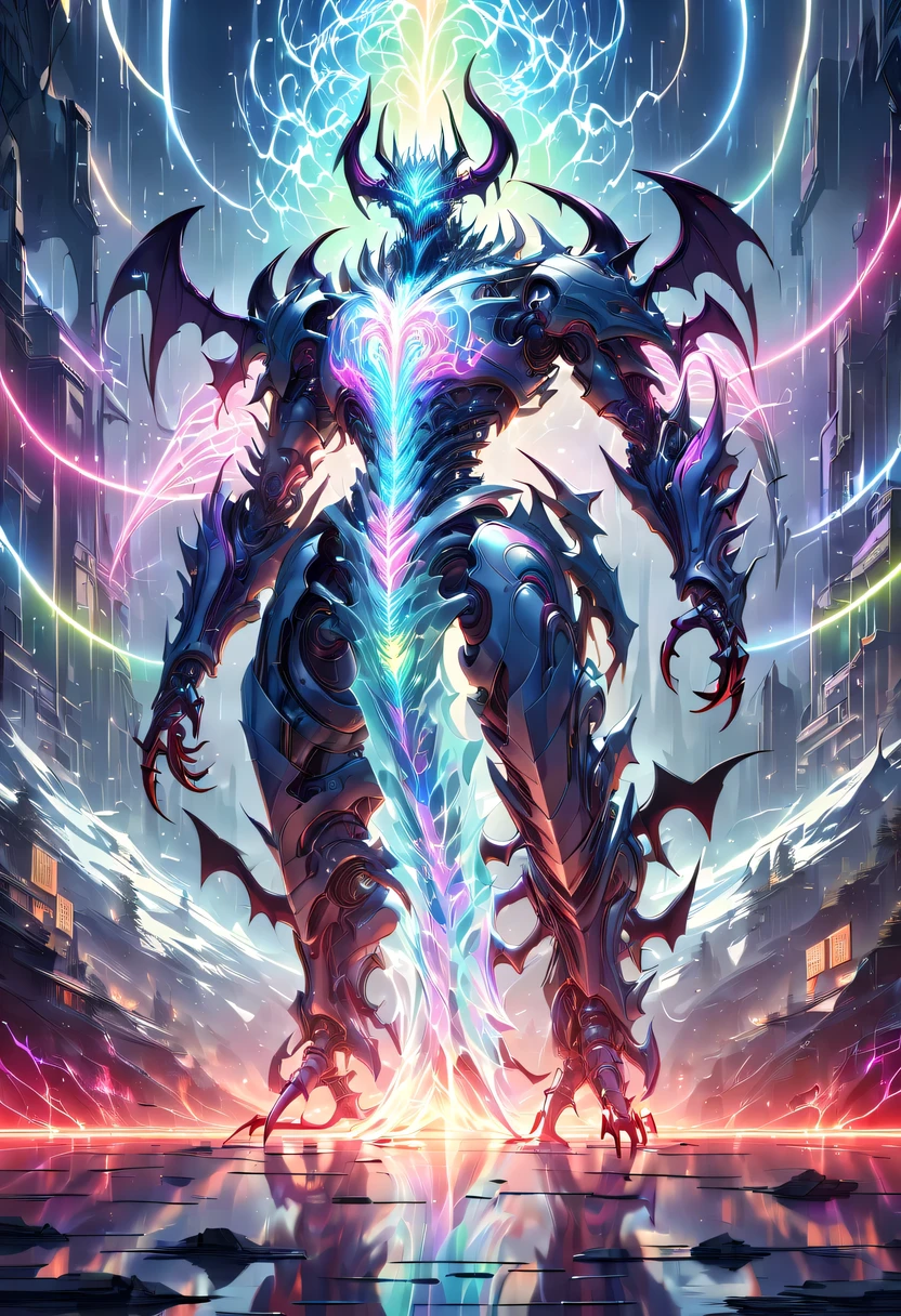 (Demon battlefield背景:1.8),On the war zone,There are a lot of wars,Gunsmoke fills,Demon battlefield,Mechanical Lich King,Lich King future weapons,mechanical structure,High-tech equipment,magical beings,liquid metal,Copper plate engraving,Sci-fi transparent ethereal warrior,Metallic,Retro cyberpunk,Surrealism,The Arthur effect, transparent body, Gradient translucent glass melt, Caustics, transparent glass texture, rainbow colors, Designed by Dietrams, simple, Shining with rich details, Demon battlefield, industrial design, Overclocked renderer, Clean shadows, 4K,cyberpunk,Holographic projection,The art of mathematics,mechanical aesthetics,neon lights,laser light,fluorescence,glow effect,liquid metal,Copper plate engraving,Unreal Engine