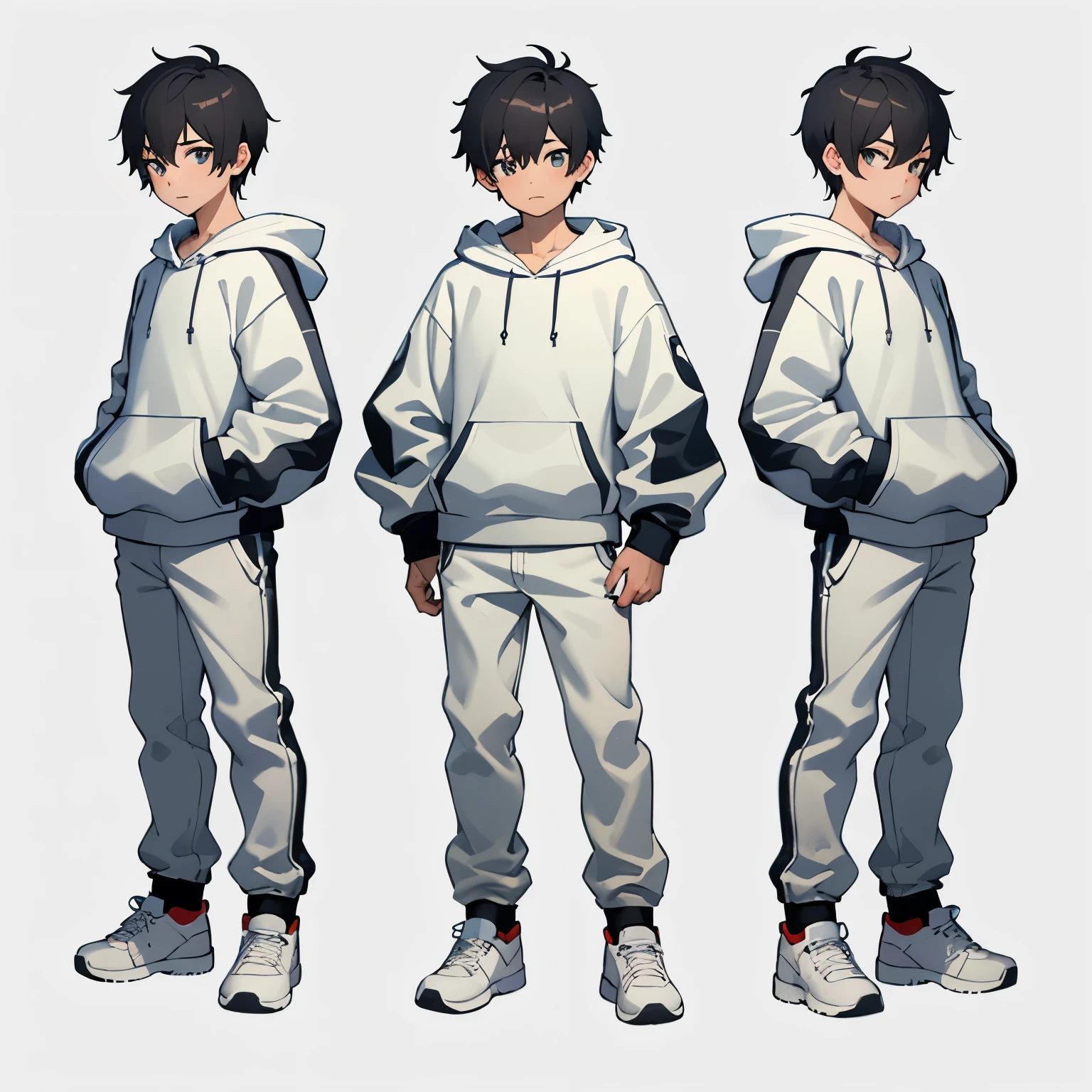 Masterpiece, boy, black short hair, white hoodie 