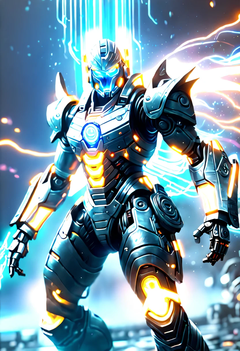 (battlefield background:1.8),On the war zone,There are a lot of wars,Gunsmoke fills,(Legendary Energy Light Warrior:1.5),Sci-fi transparent ethereal shield,future warrior,Mechanical Warrior,mechanical structure,cyberpunk,Holographic projection,fault art,mechanical aesthetics,neon lights,laser light,fluorescence,glow effect,liquid metal,Copper plate engraving,Unreal Engine