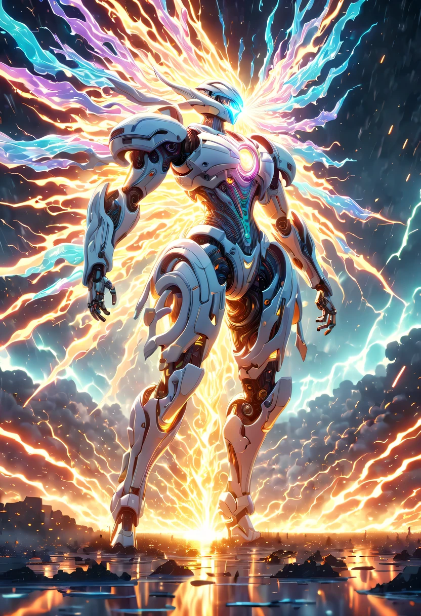 (battlefield background:1.8),On the war zone,There are a lot of wars,Gunsmoke fills,hyper detailed masterpiece,Dynamic,amazing quality,Floating super large ethereal warrior,(Legendary Energy Light Warrior:1.5),future warrior,mechanical structure,Mechanical Warrior,liquid metal,Copper plate engraving,Sci-fi transparent ethereal warrior,Metallic,Retro cyberpunk,Surrealism,The Arthur effect, transparent body, Gradient translucent glass melt, Caustics, transparent glass texture, rainbow colors, Designed by Dietrams, simple, Shining with rich details, White background, industrial design, The studio lights up, c4d, Overclocked renderer, Clean shadows, 4K,cyberpunk,Holographic projection,fault art,mechanical aesthetics,neon lights,laser light,fluorescence,glow effect,liquid metal,Copper plate engraving,Unreal Engine