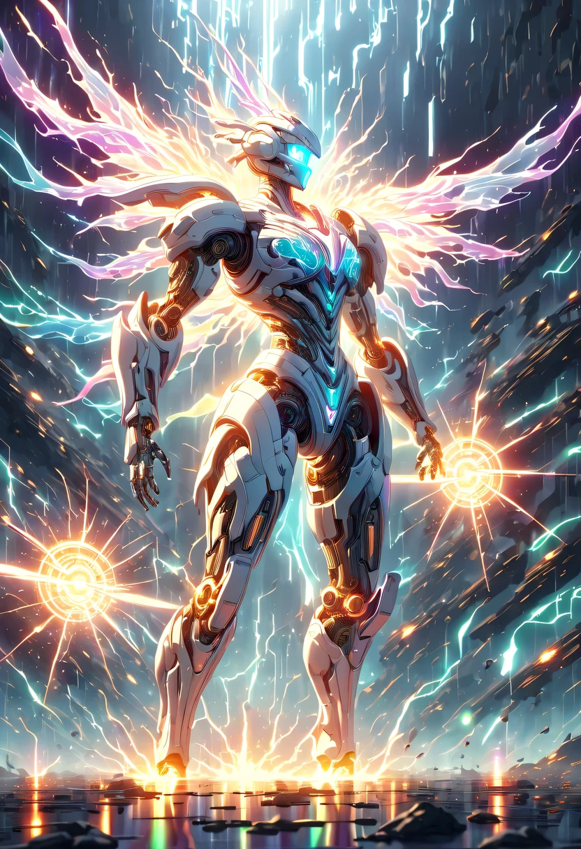 (battlefield background:1.8),On the war zone,There are a lot of wars,Gunsmoke fills,hyper detailed masterpiece,Dynamic,amazing quality,Floating super large ethereal warrior,(Legendary Energy Light Warrior:1.5),future warrior,mechanical structure,Mechanical Warrior,liquid metal,Copper plate engraving,Sci-fi transparent ethereal warrior,Metallic,Retro cyberpunk,Surrealism,The Arthur effect, transparent body, Gradient translucent glass melt, Caustics, transparent glass texture, rainbow colors, Designed by Dietrams, simple, Shining with rich details, White background, industrial design, The studio lights up, c4d, Overclocked renderer, Clean shadows, 4K,cyberpunk,Holographic projection,fault art,mechanical aesthetics,neon lights,laser light,fluorescence,glow effect,liquid metal,Copper plate engraving,Unreal Engine