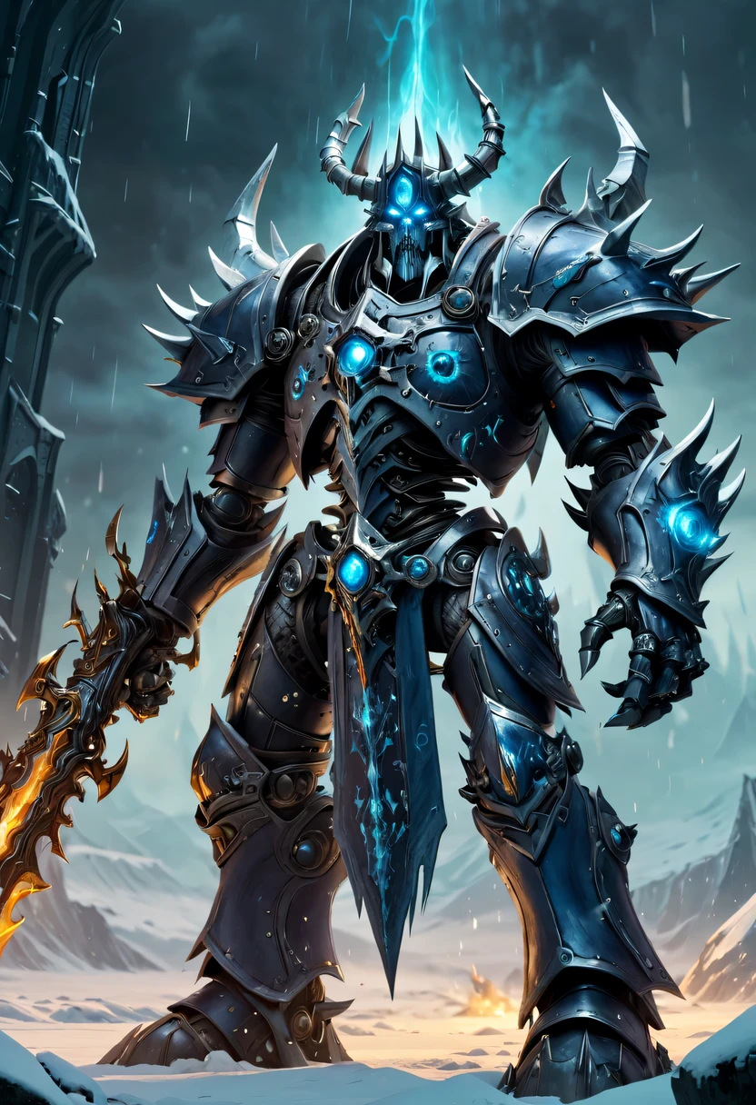 Demon battlefield,Mechanical Lich King,Lich King future weapons,mechanical structure,High-tech equipment,magical beings,
