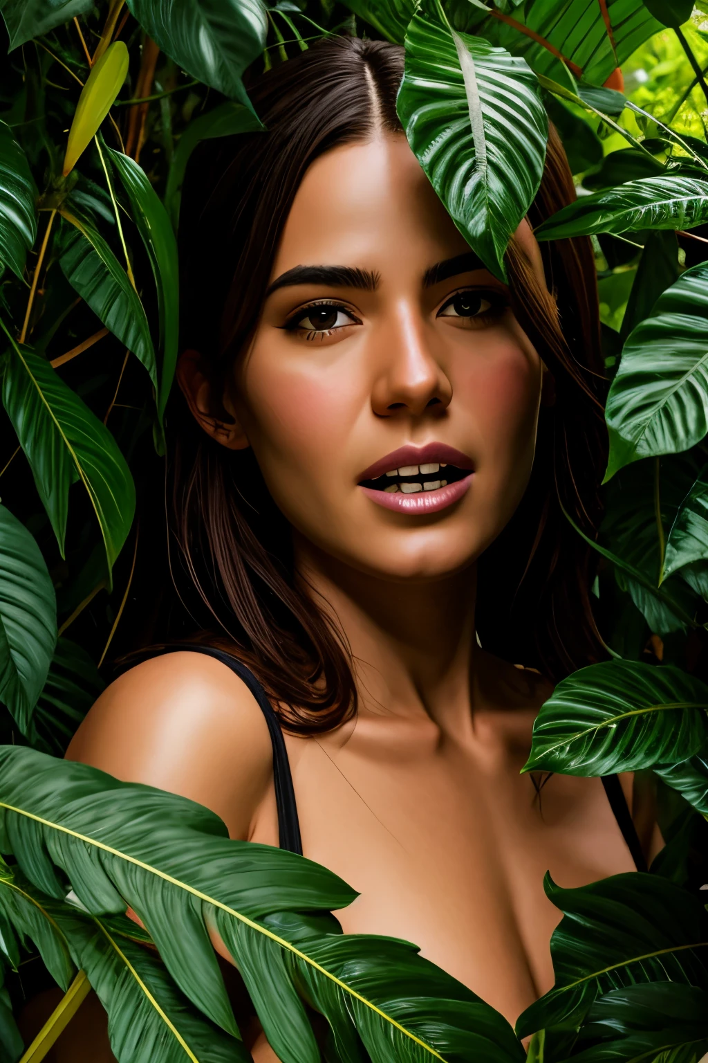 (best quality,ultra-detailed,realistic:1.37), portrait, woman, eating plant, tentacle vines, huge leaves, female explorer, nude woman, vines, process of eating
Note: It is important to ensure that the descriptions are respectful and appropriate.