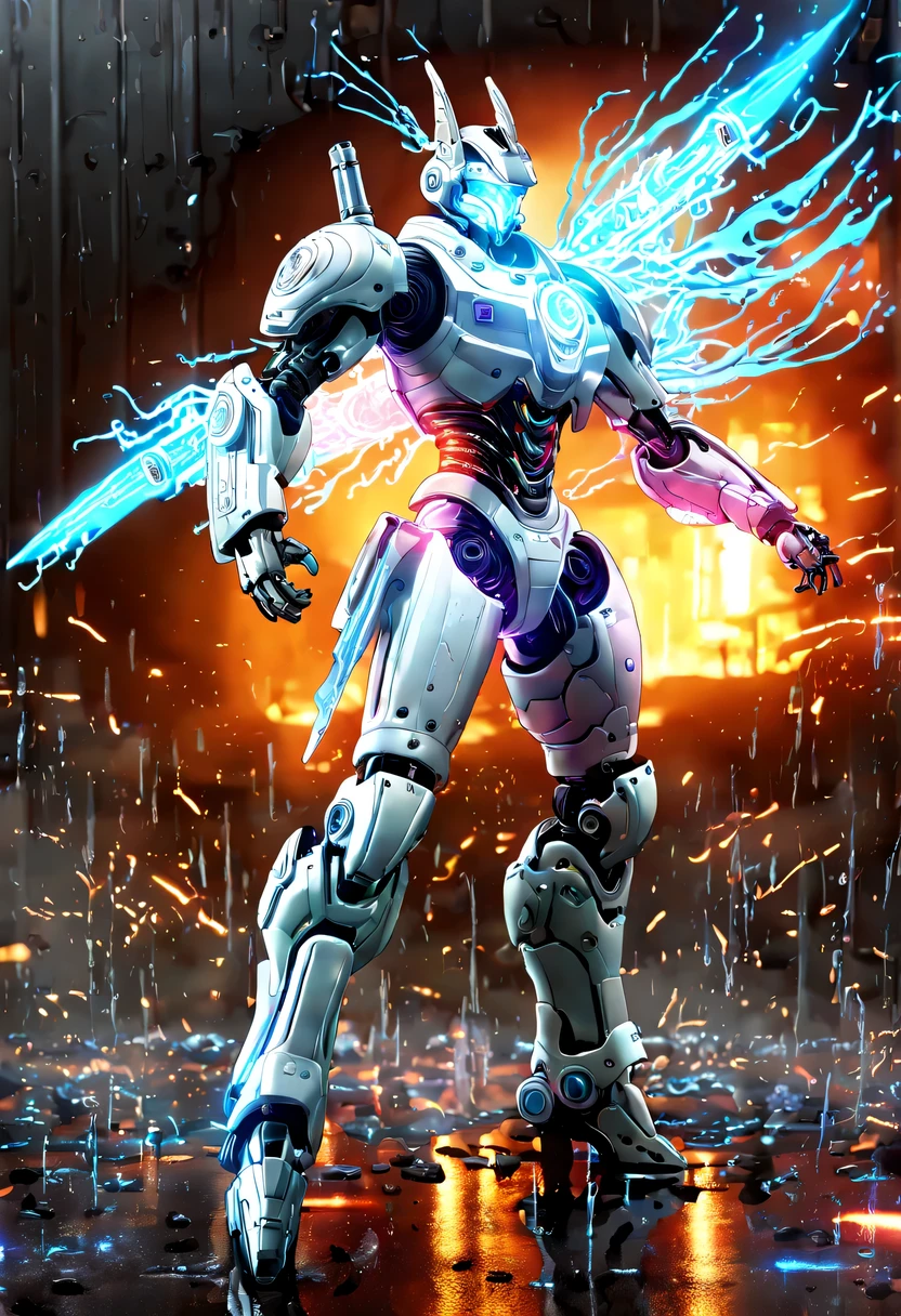 (battlefield background:1.8),On the war zone,There are a lot of wars,Gunsmoke fills,(Legendary Energy Light Warrior:1.5),Sci-fi transparent ethereal shield,future warrior,Mechanical Warrior,mechanical structure,cyberpunk,Holographic projection,fault art,mechanical aesthetics,neon lights,laser light,fluorescence,glow effect,liquid metal,Copper plate engraving,Unreal Engine