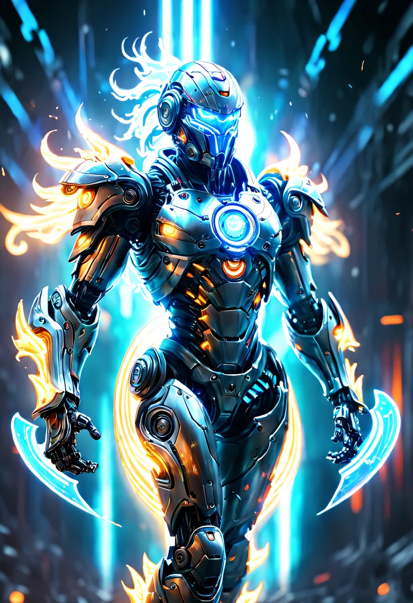 (orthofacial),blue, Armor,Skeletons, wizards,The whole body,flame, burning,sparks,light particles,yinghuo,Colorful flames